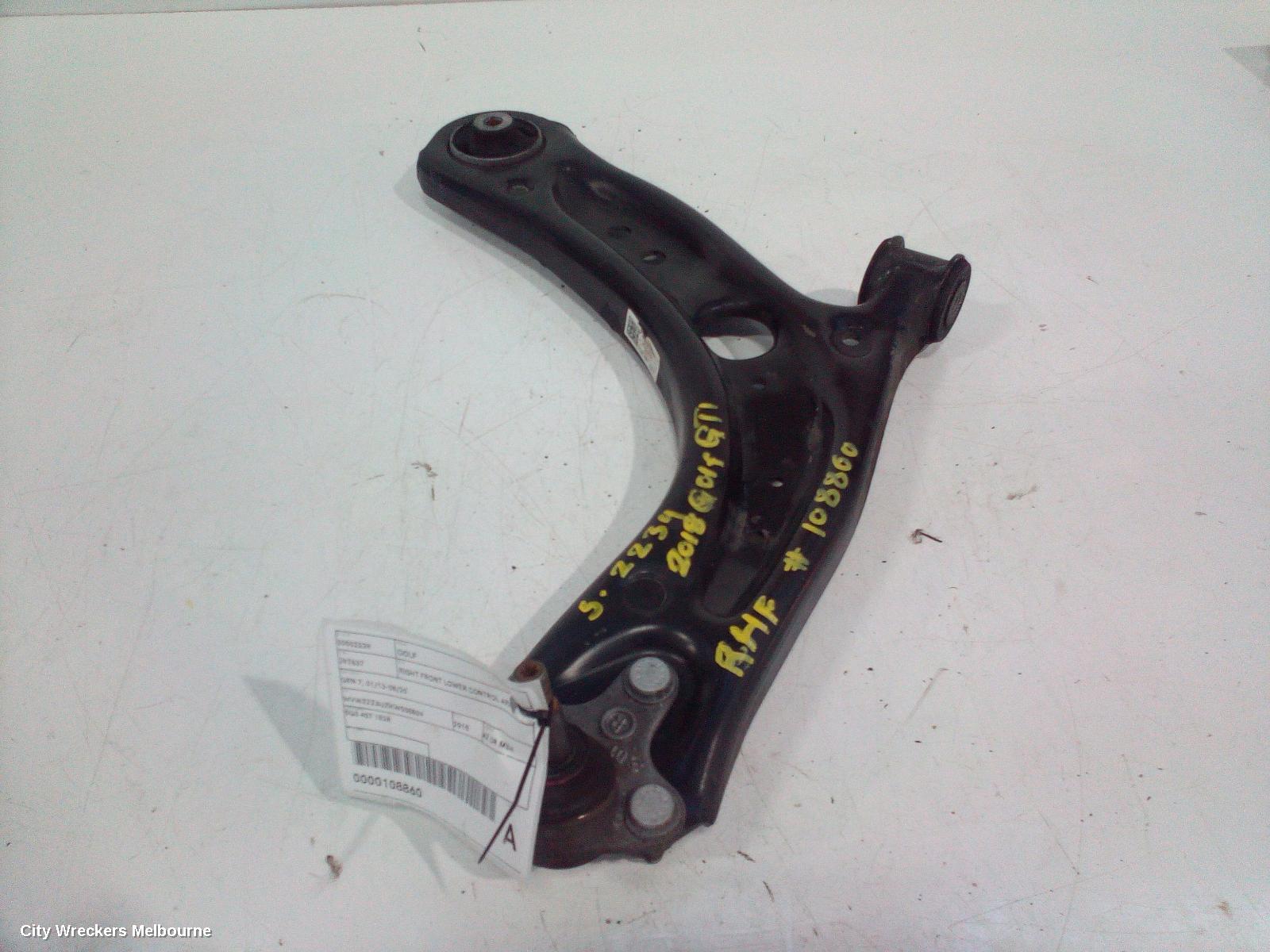 VOLKSWAGEN GOLF RIGHT FRONT LOWER CONTROL ARM, GEN 7, 12/2012 - 08/2020
