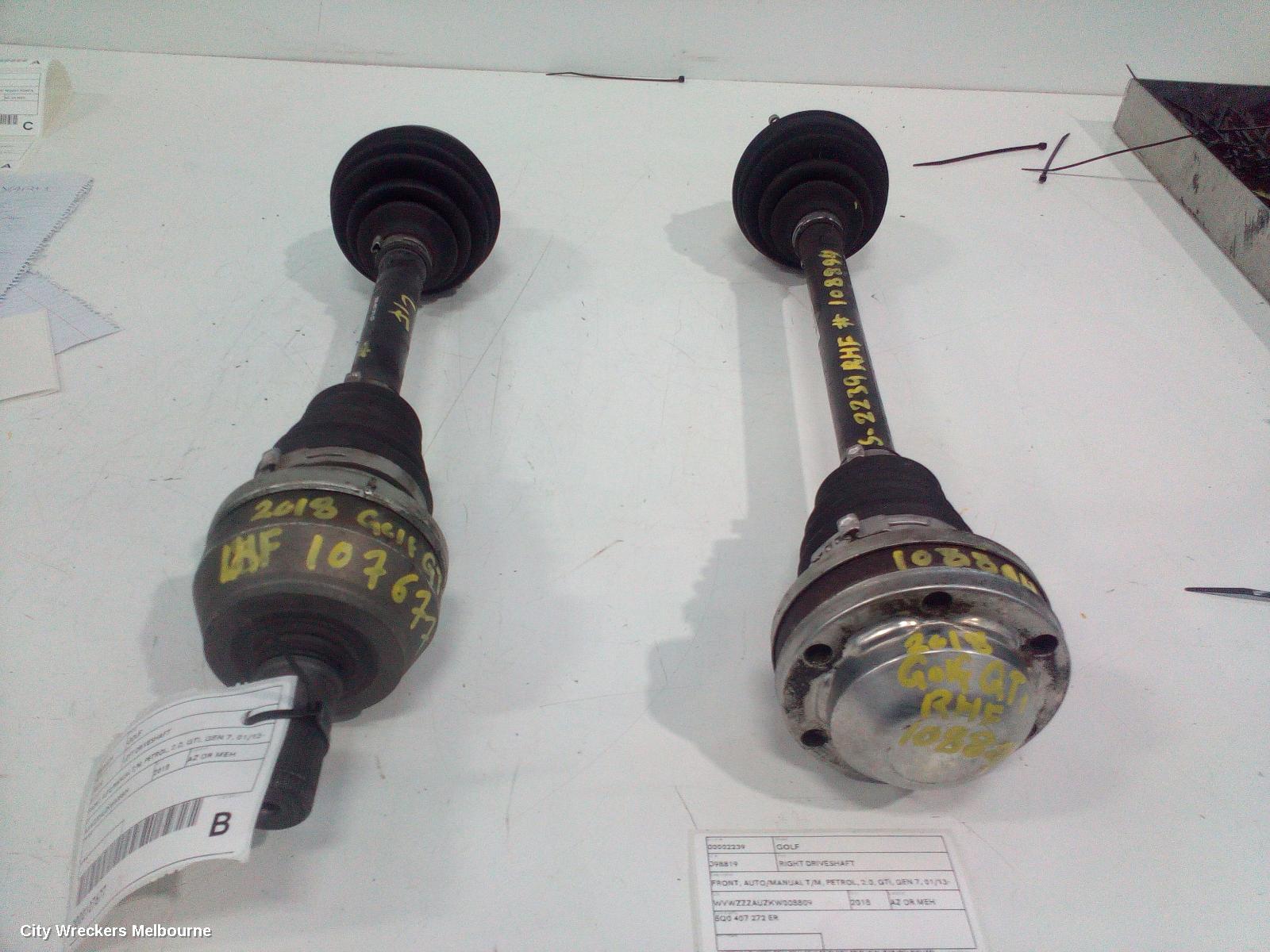 VOLKSWAGEN GOLF RIGHT DRIVESHAFT, FRONT, AUTO/MANUAL T/M, PETROL, 2.0, GTI, GEN 7, 01/2013 - 08/2020