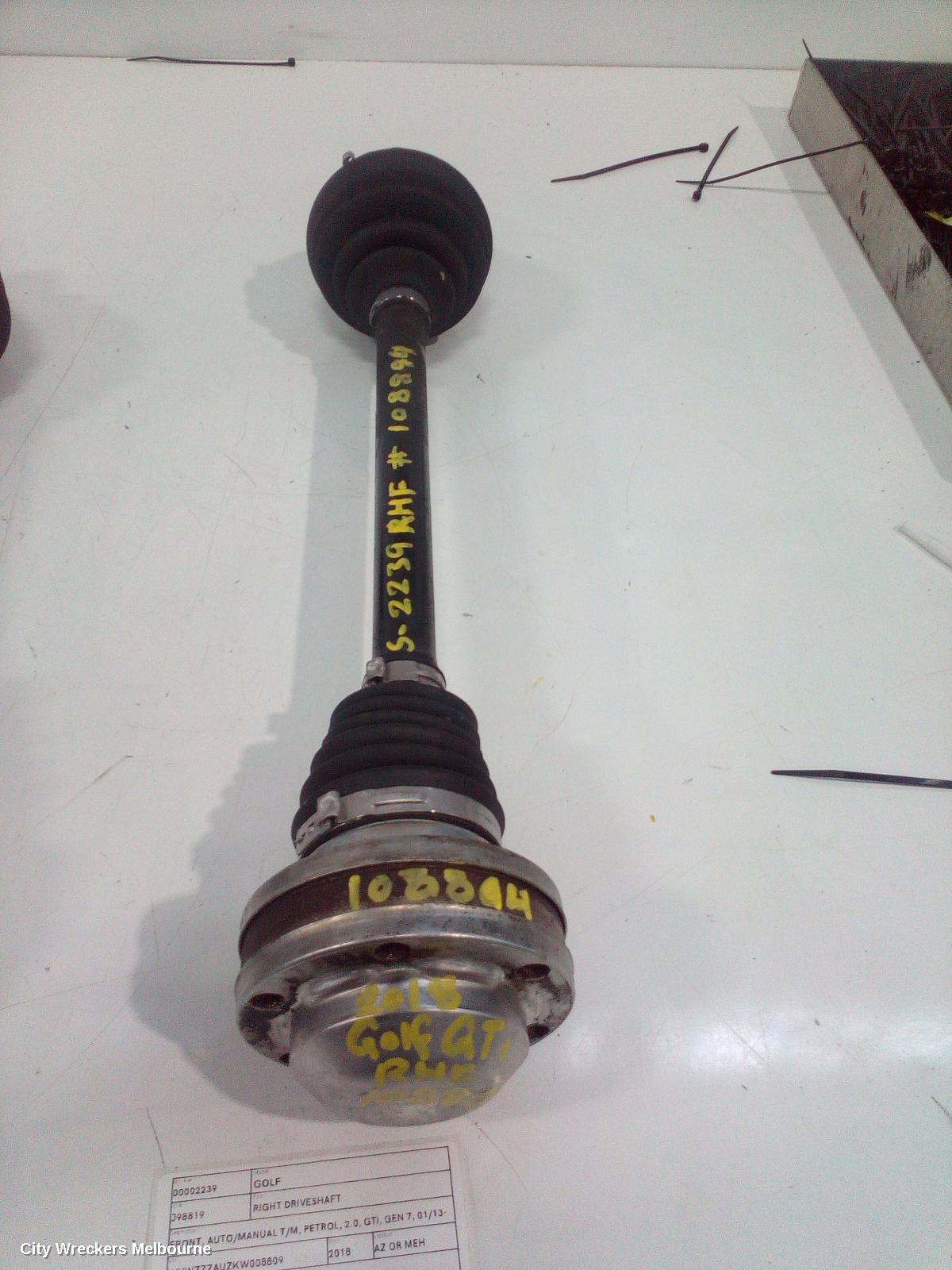 VOLKSWAGEN GOLF RIGHT DRIVESHAFT, FRONT, AUTO/MANUAL T/M, PETROL, 2.0, GTI, GEN 7, 01/2013 - 08/2020