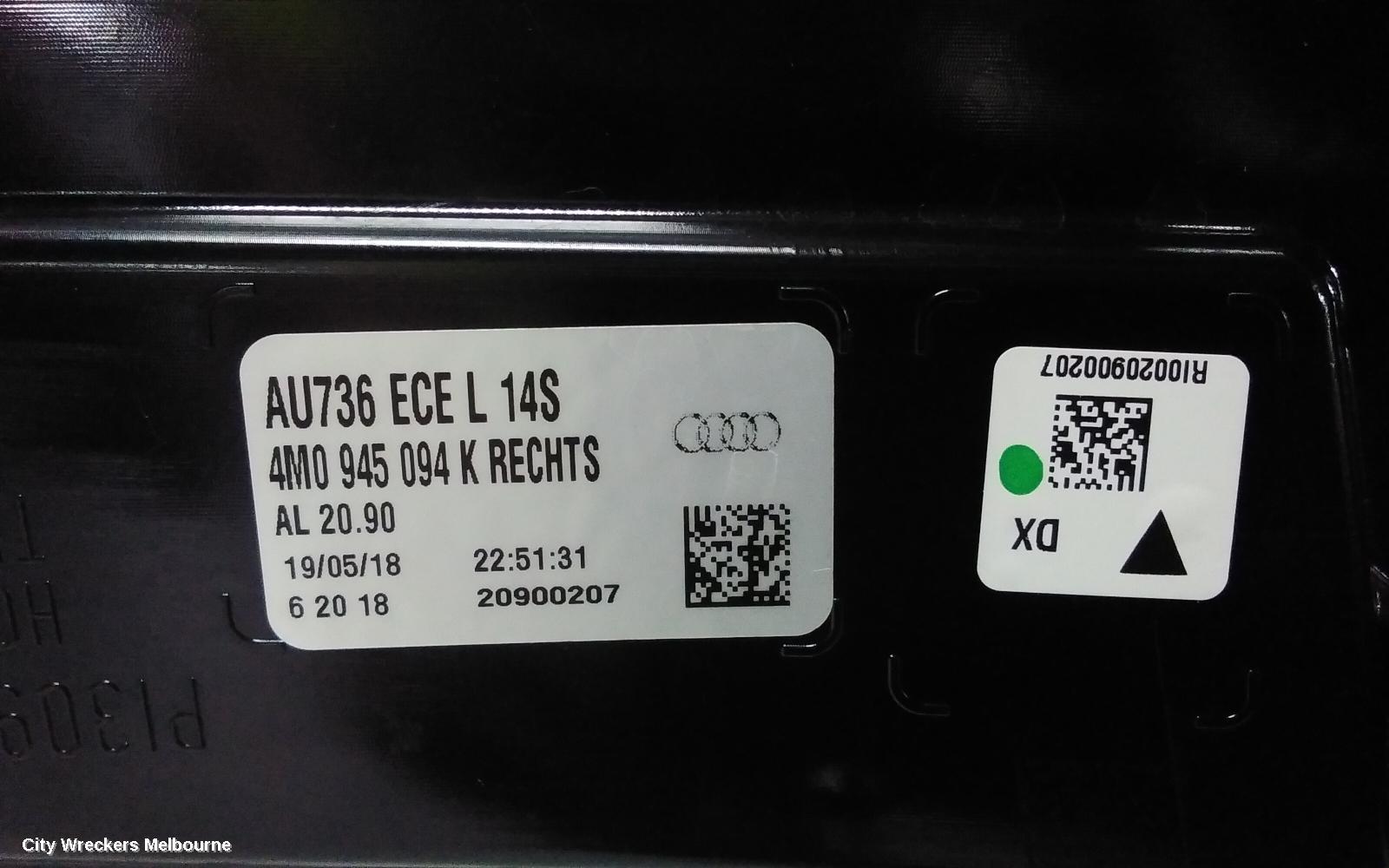 AUDI Q7 RIGHT TAILLIGHT, 4M, IN LIFTGATE, OPT 8SK 4PIN, 09/2015 - 03/2020