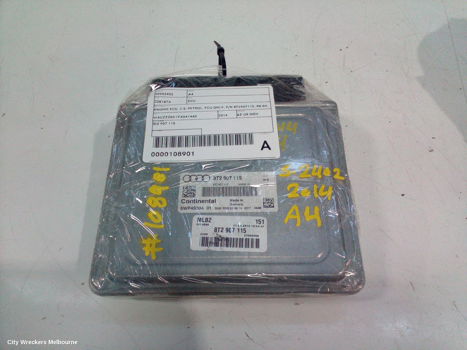 AUDI A4 ECU, ENGINE ECU, 2.0, PETROL, ECU ONLY, P/N 8T2907115, B8 8K, 02/2008 - 01/2016