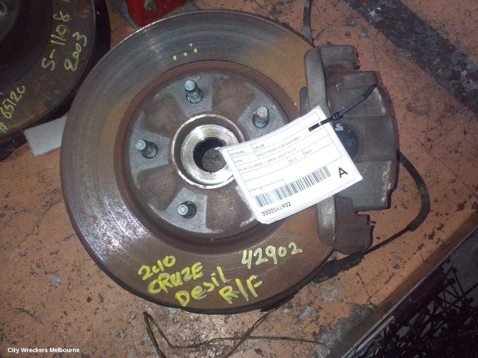 HOLDEN CRUZE RIGHT FRONT HUB ASSEMBLY, JG-JH, 2.0, DIESEL, 115PCD, 03/2009 - 01/2017