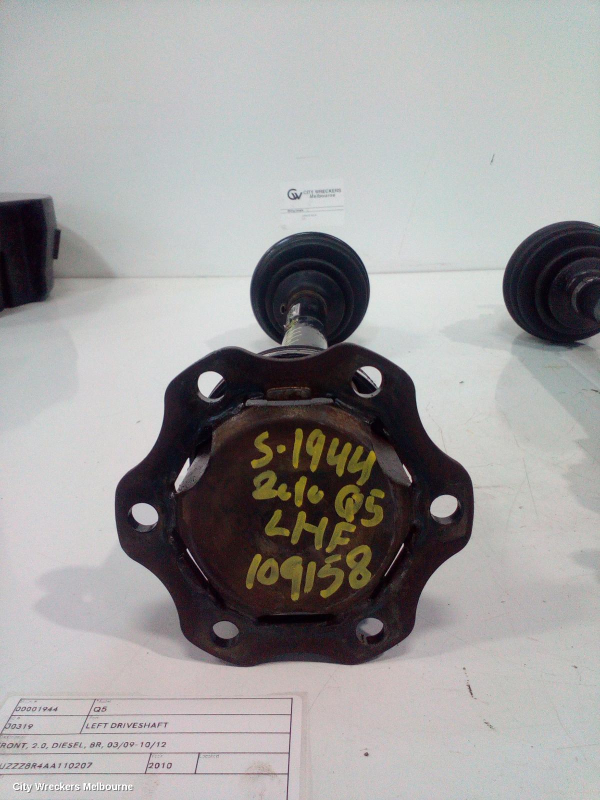 AUDI Q5 LEFT DRIVESHAFT, FRONT, 2.0, DIESEL, 8R, 03/2009 - 10/2012