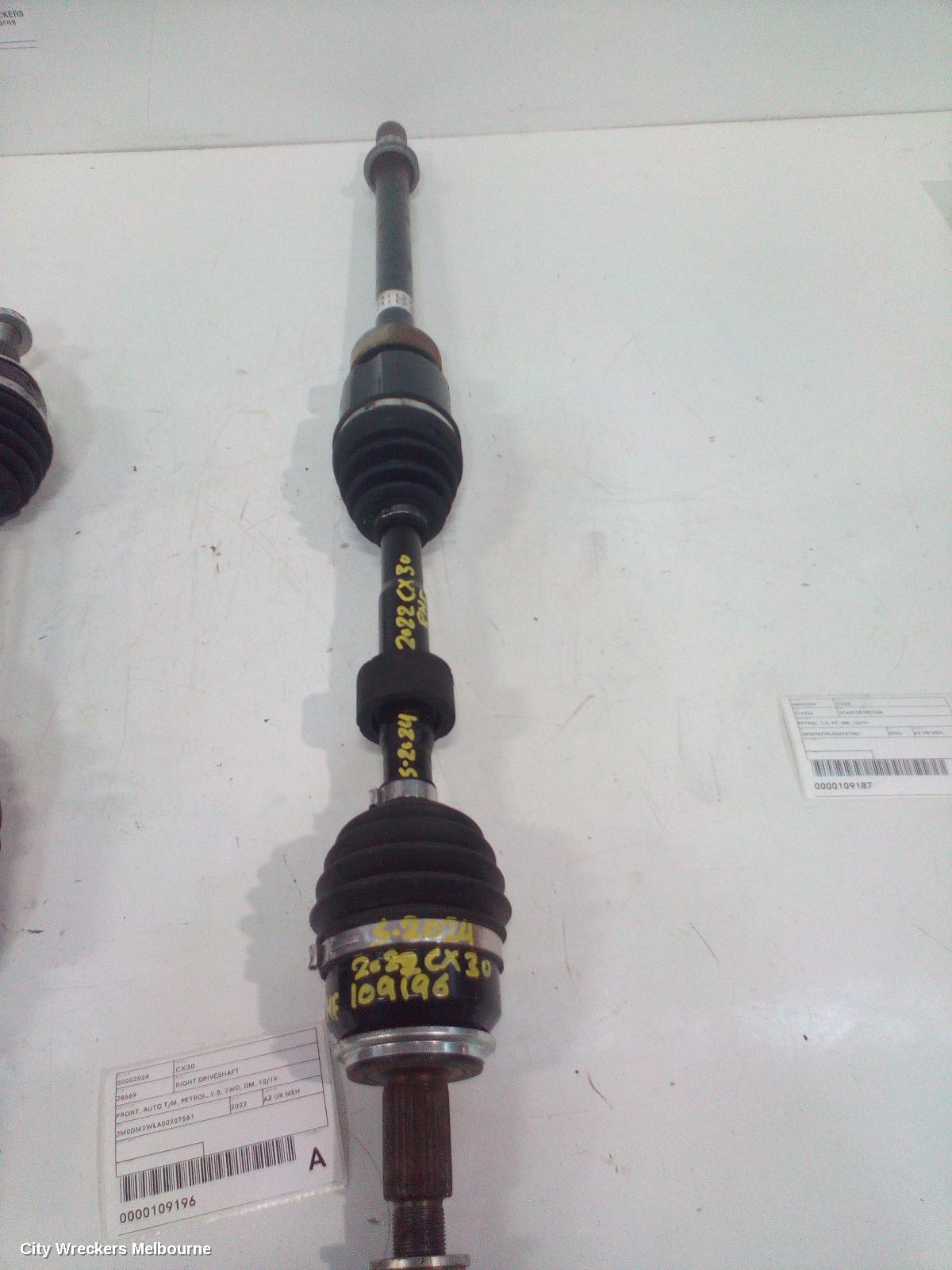 MAZDA CX30 RIGHT DRIVESHAFT, FRONT, AUTO T/M, PETROL, 2.5, 2WD, DM, 10/2019 ONWARDS