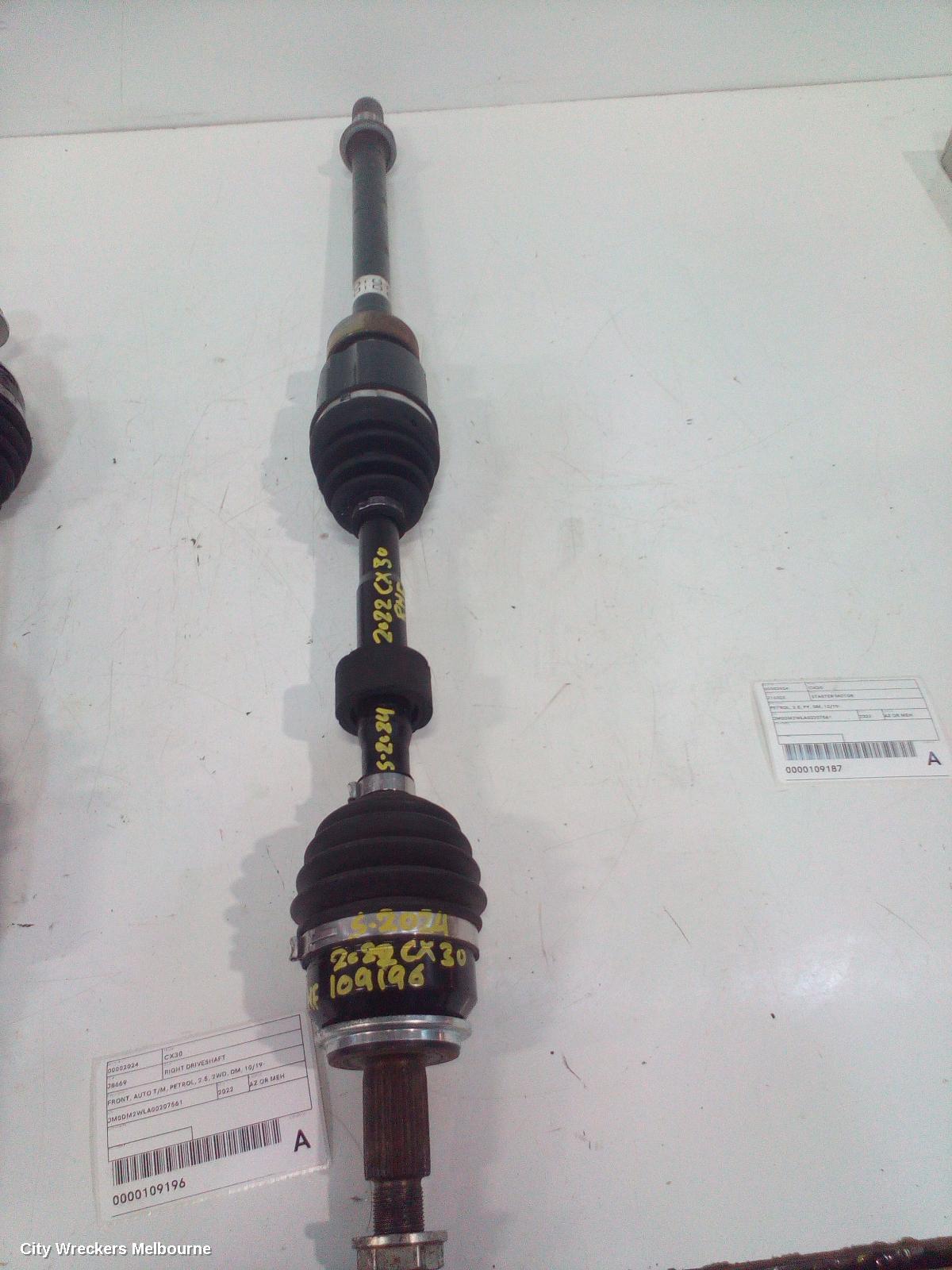 MAZDA CX30 RIGHT DRIVESHAFT, FRONT, AUTO T/M, PETROL, 2.5, 2WD, DM, 10/2019 ONWARDS