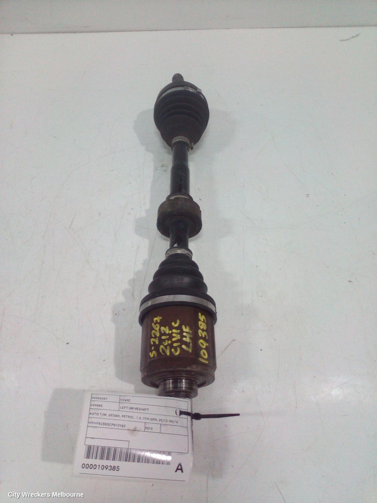 HONDA CIVIC LEFT DRIVESHAFT, AUTO T/M, SEDAN, PETROL, 1.8, 9TH GEN, 02/2012 - 04/2016