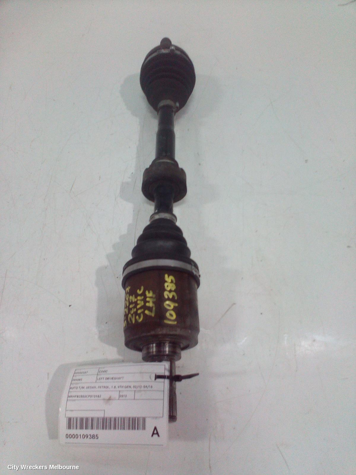 HONDA CIVIC LEFT DRIVESHAFT, AUTO T/M, SEDAN, PETROL, 1.8, 9TH GEN, 02/2012 - 04/2016