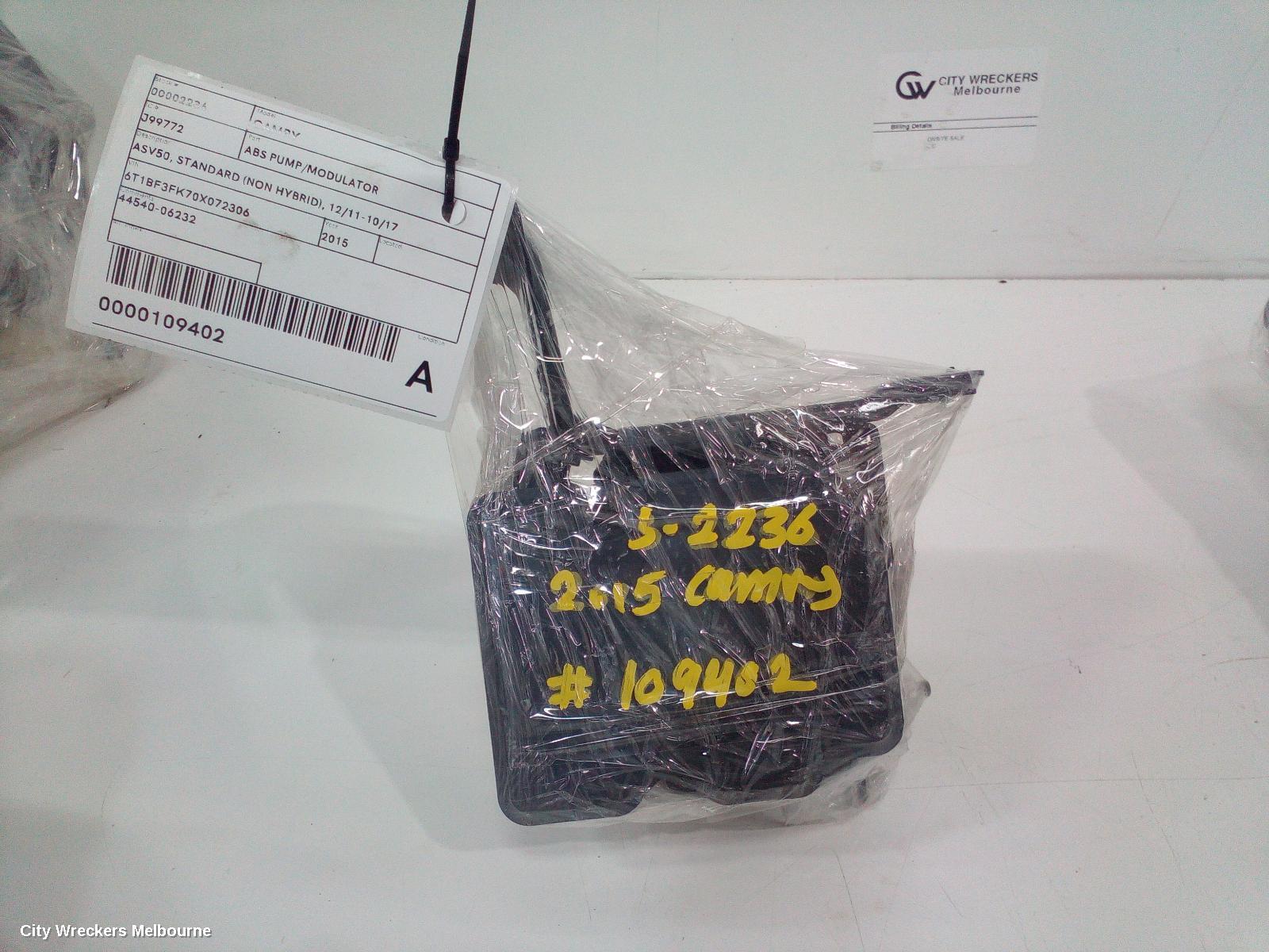 TOYOTA CAMRY ABS PUMP/MODULATOR, ASV50, STANDARD (NON HYBRID), P/N 4405006320, 05/2015 - 10/2017