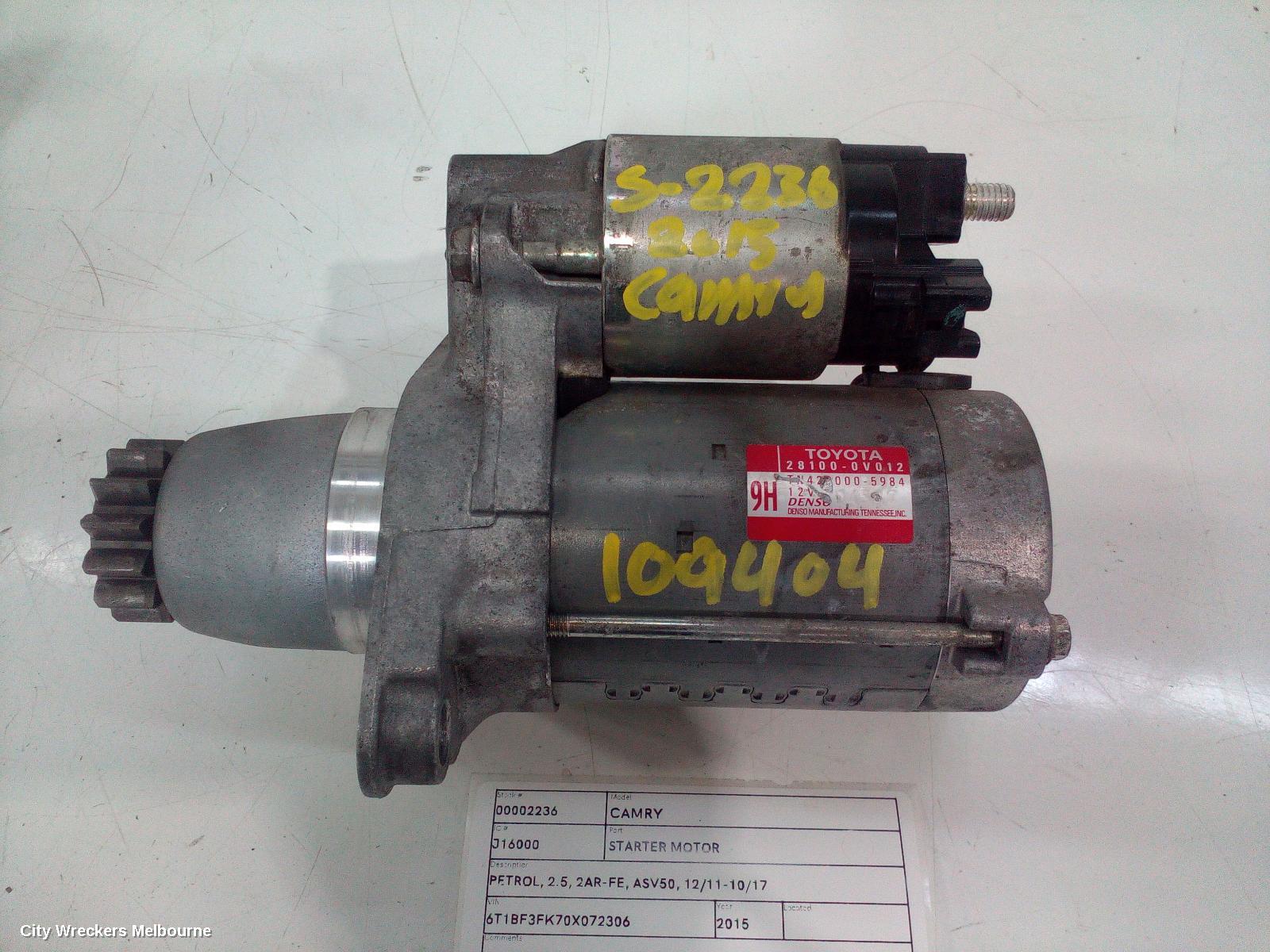 TOYOTA CAMRY STARTER, PETROL, 2.5, 2AR-FE, ASV50, 12/2011 - 10/2017