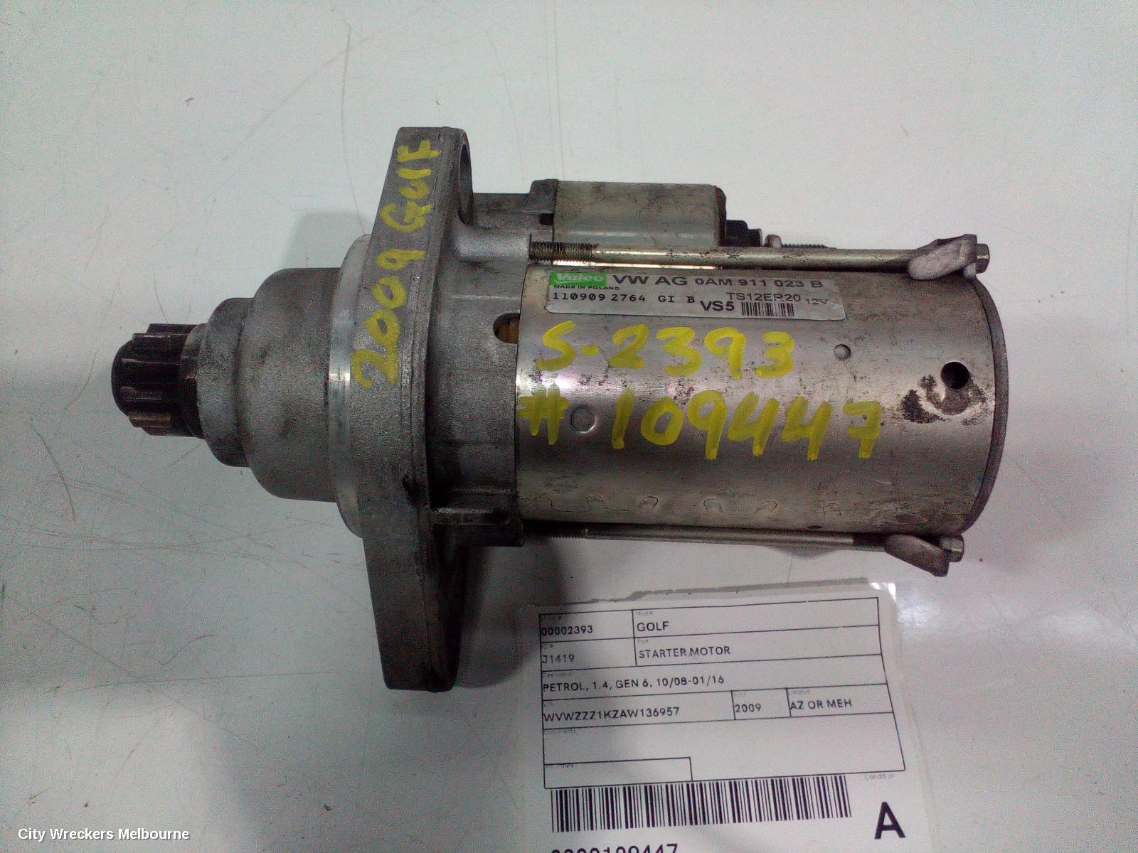 VOLKSWAGEN GOLF STARTER, PETROL, 1.4, GEN 6, 10/2008 - 01/2016