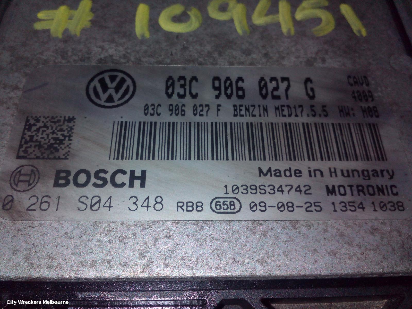 VOLKSWAGEN GOLF ECU, ENGINE ECU, 1.4, PETROL, CAVD CODE, ECU ONLY, GEN 6, 10/2008 - 01/2016