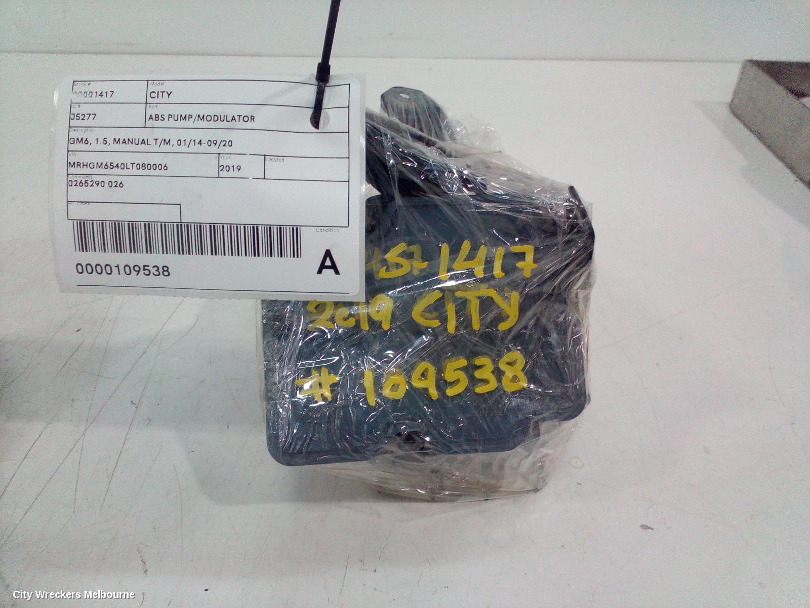 HONDA CITY ABS PUMP/MODULATOR, GM6, 1.5, MANUAL T/M, 01/2014 - 09/2020