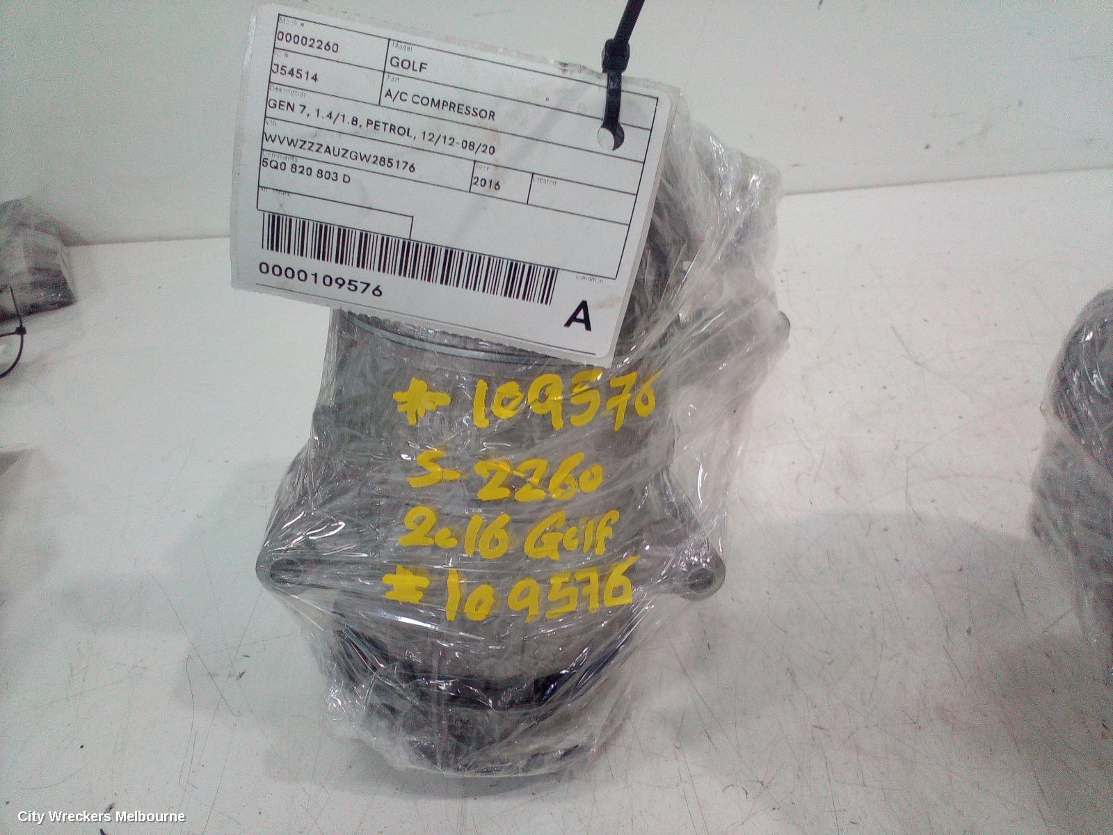 VOLKSWAGEN GOLF A/C COMPRESSOR, GEN 7, 1.4/1.8, PETROL, 12/2012 - 08/2020