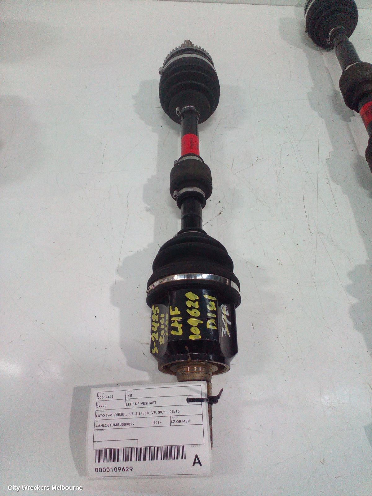 HYUNDAI I40 LEFT DRIVESHAFT, AUTO T/M, DIESEL, 1.7, 6 SPEED, VF, 09/2011 - 05/2015