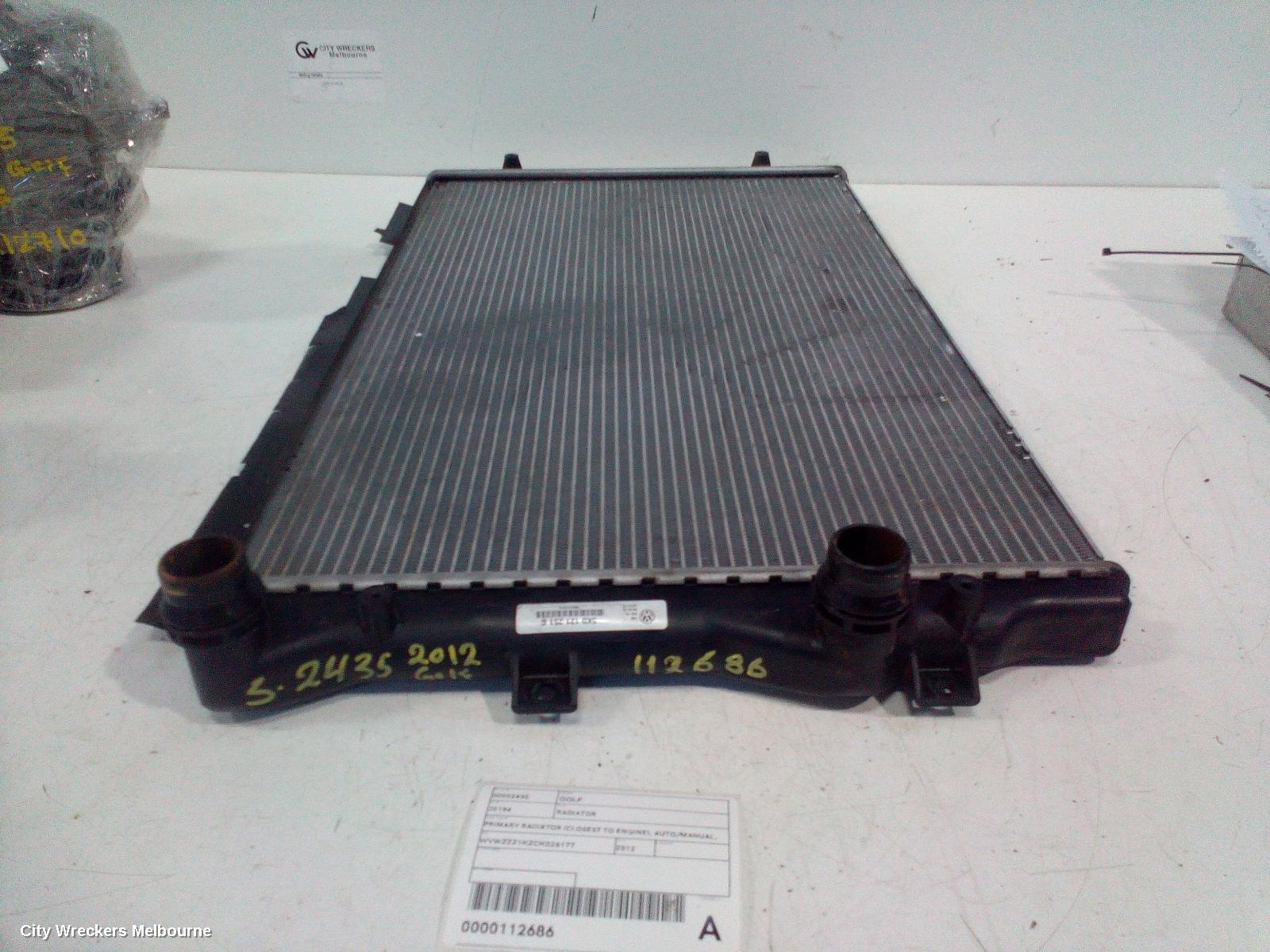VOLKSWAGEN GOLF RADIATOR, PRIMARY RADIATOR (CLOSEST TO ENGINE), AUTO/MANUAL, 1.4, PETROL, CAVD CODE, GEN 6, 10/2008 - 01/2016