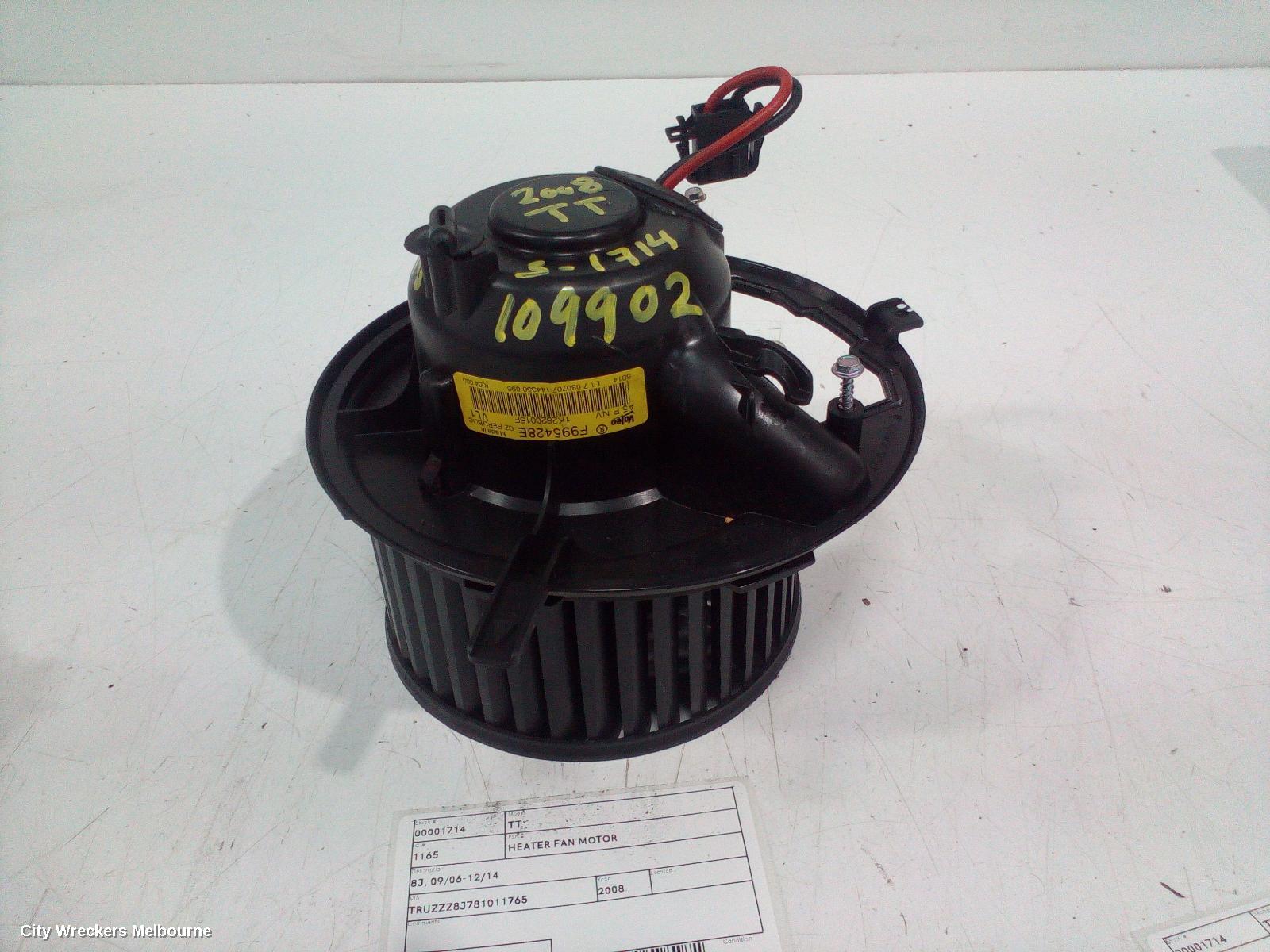 AUDI TT HEATER FAN MOTOR, 8J, 09/2006 - 12/2014