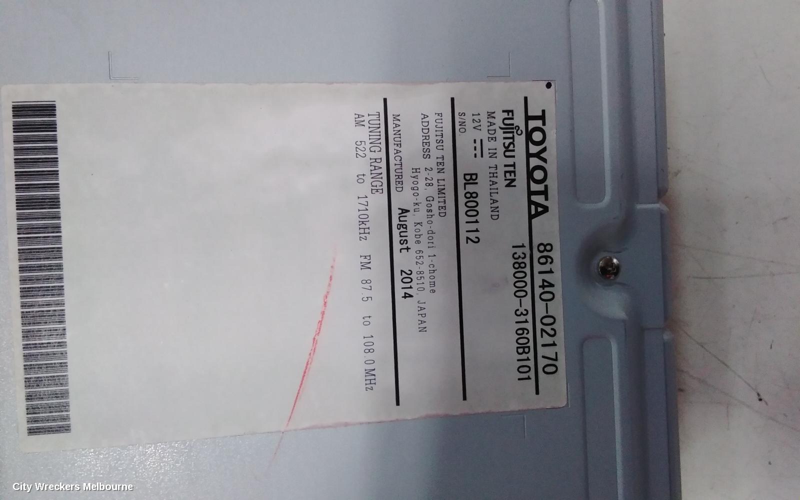 TOYOTA COROLLA RADIO/CD/DVD/SAT/TV, 6.1IN TOUCHSCREEN (P/N ON FACE 100198), ZRE172, SEDAN, 12/2013 - 10/2016