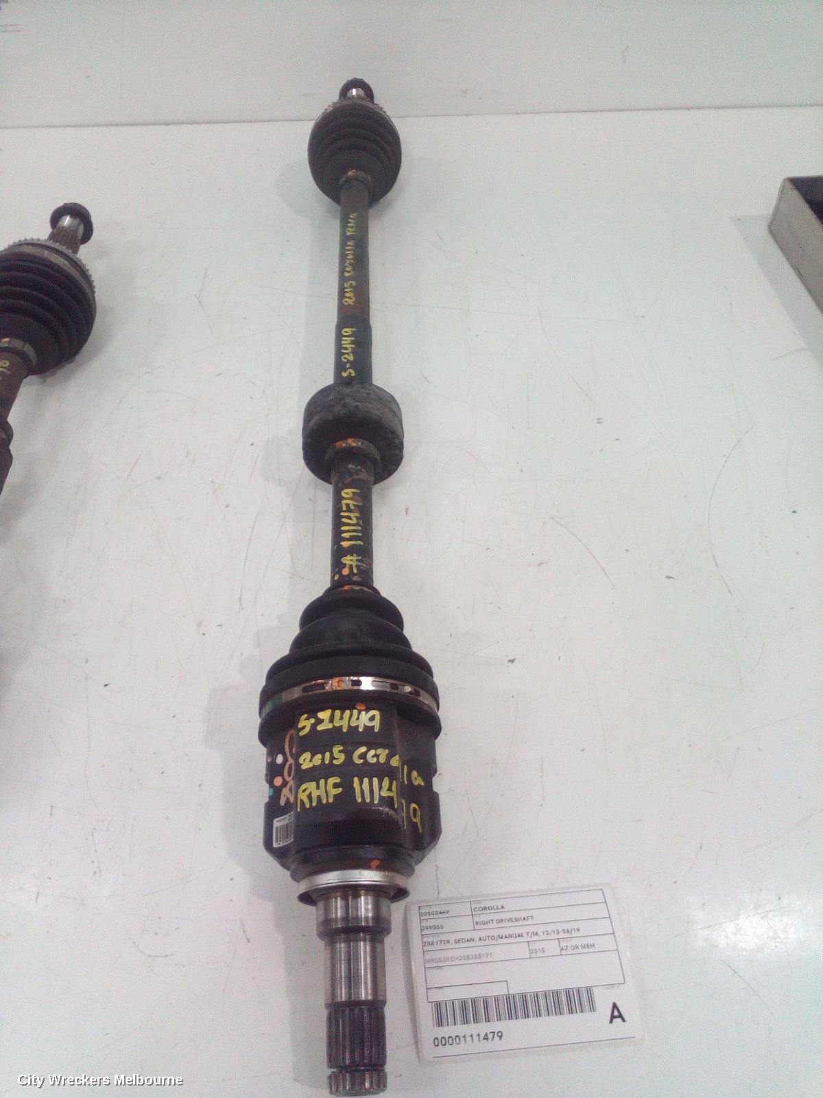 TOYOTA COROLLA RIGHT DRIVESHAFT, ZRE172R, SEDAN, AUTO/MANUAL T/M, 12/2013 - 06/2019