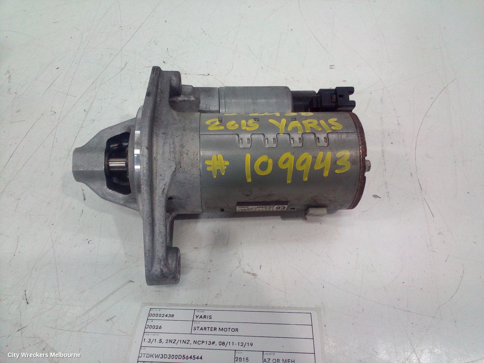 TOYOTA YARIS STARTER, 1.3/1.5, 2NZ/1NZ, NCP13#, 08/2011 - 12/2019