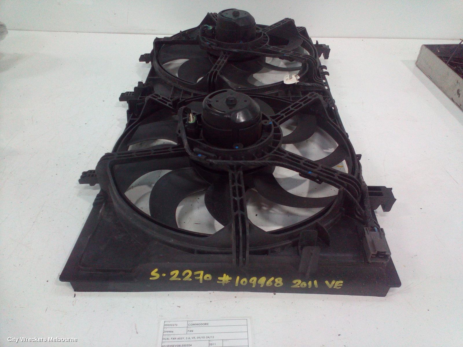 HOLDEN COMMODORE FAN, DUAL FAN ASSY, 3.6, VE, 09/2010 - 04/2013