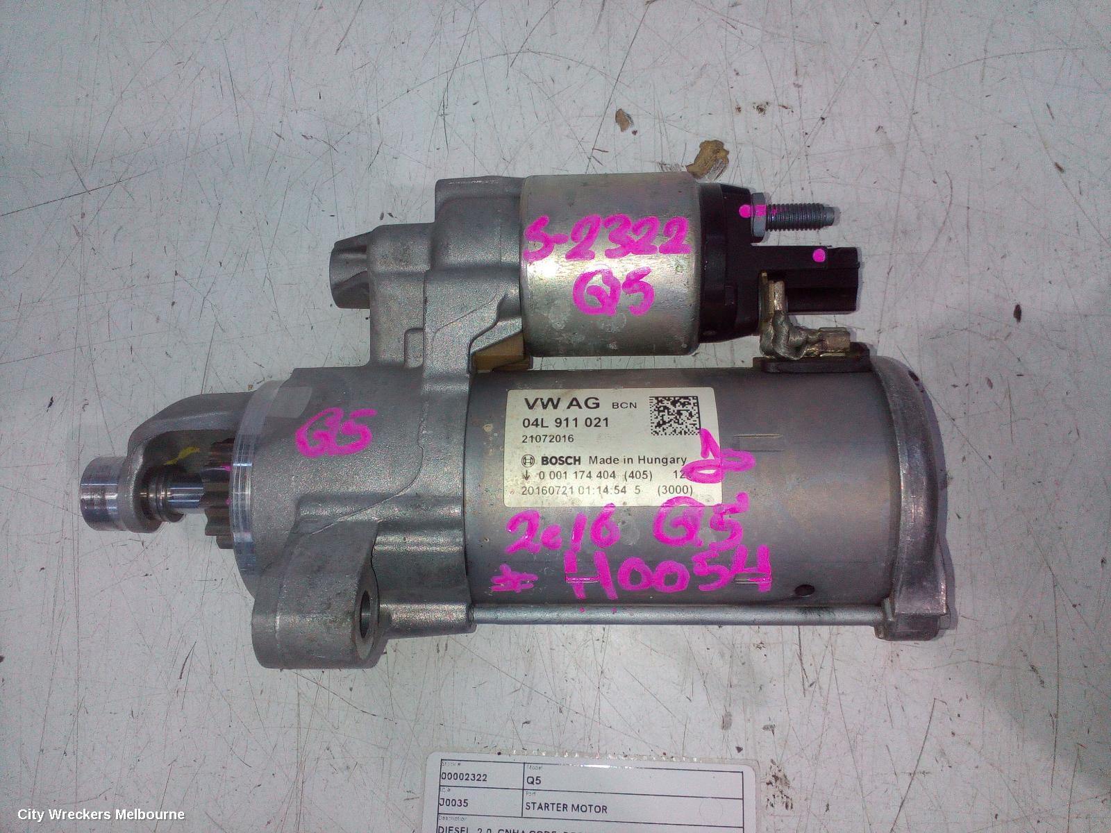 AUDI Q5 STARTER, DIESEL, 2.0, CNHA CODE, BOSCH, 8R, 11/2012 - 01/2017