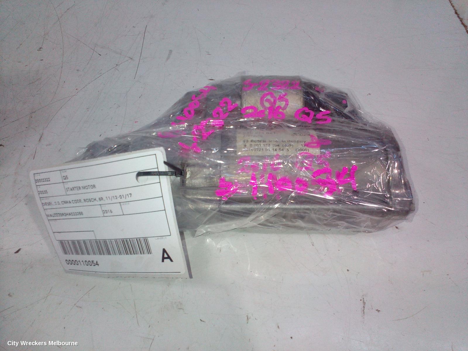 AUDI Q5 STARTER, DIESEL, 2.0, CNHA CODE, BOSCH, 8R, 11/2012 - 01/2017
