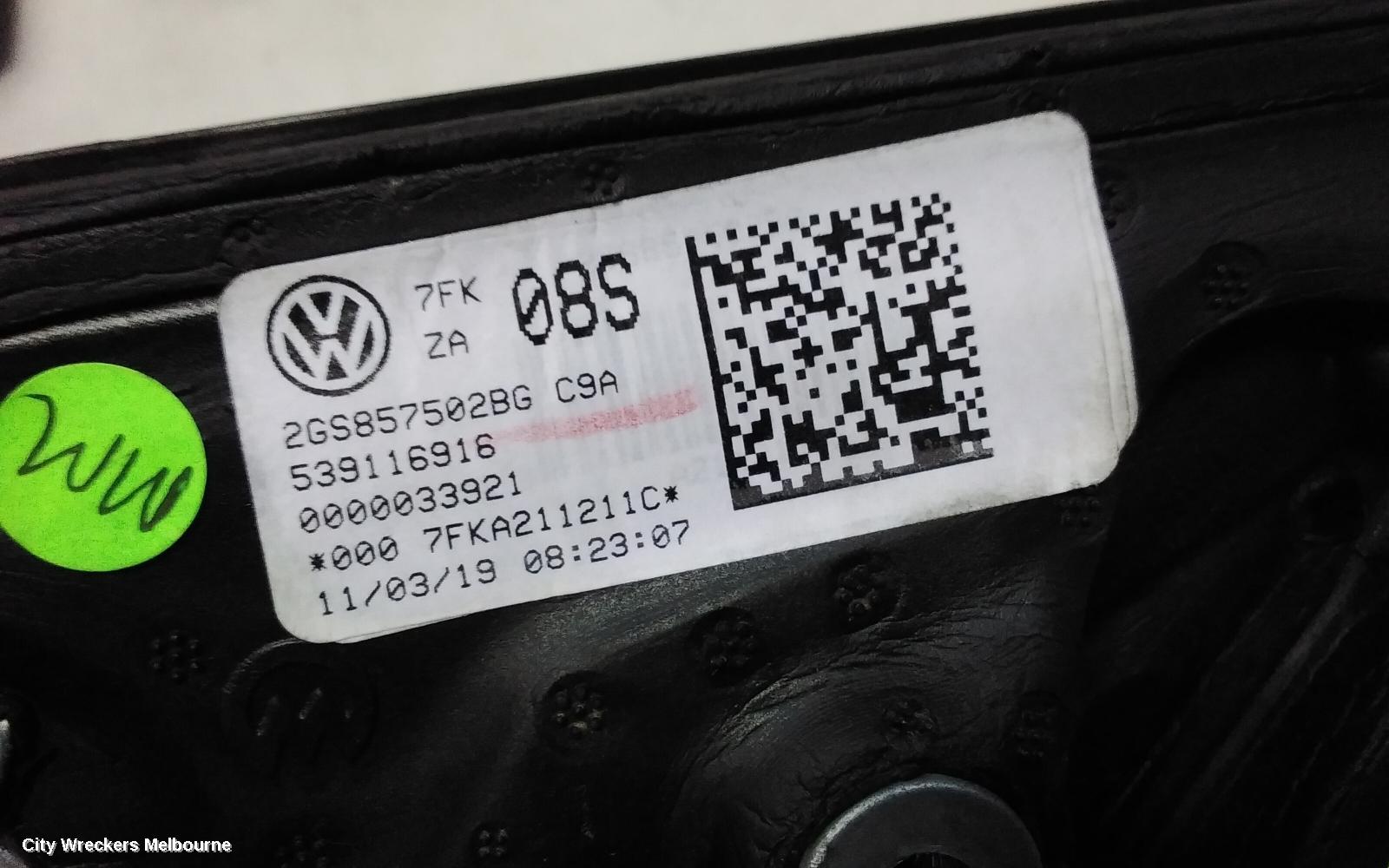 VOLKSWAGEN POLO RIGHT DOOR MIRROR, POWER, COLOUR CODED, W/ INDICATOR, HEATED, NON BLIND SPOT, NON AUTO FOLD, AW-AE, 09/2017 ONWARDS