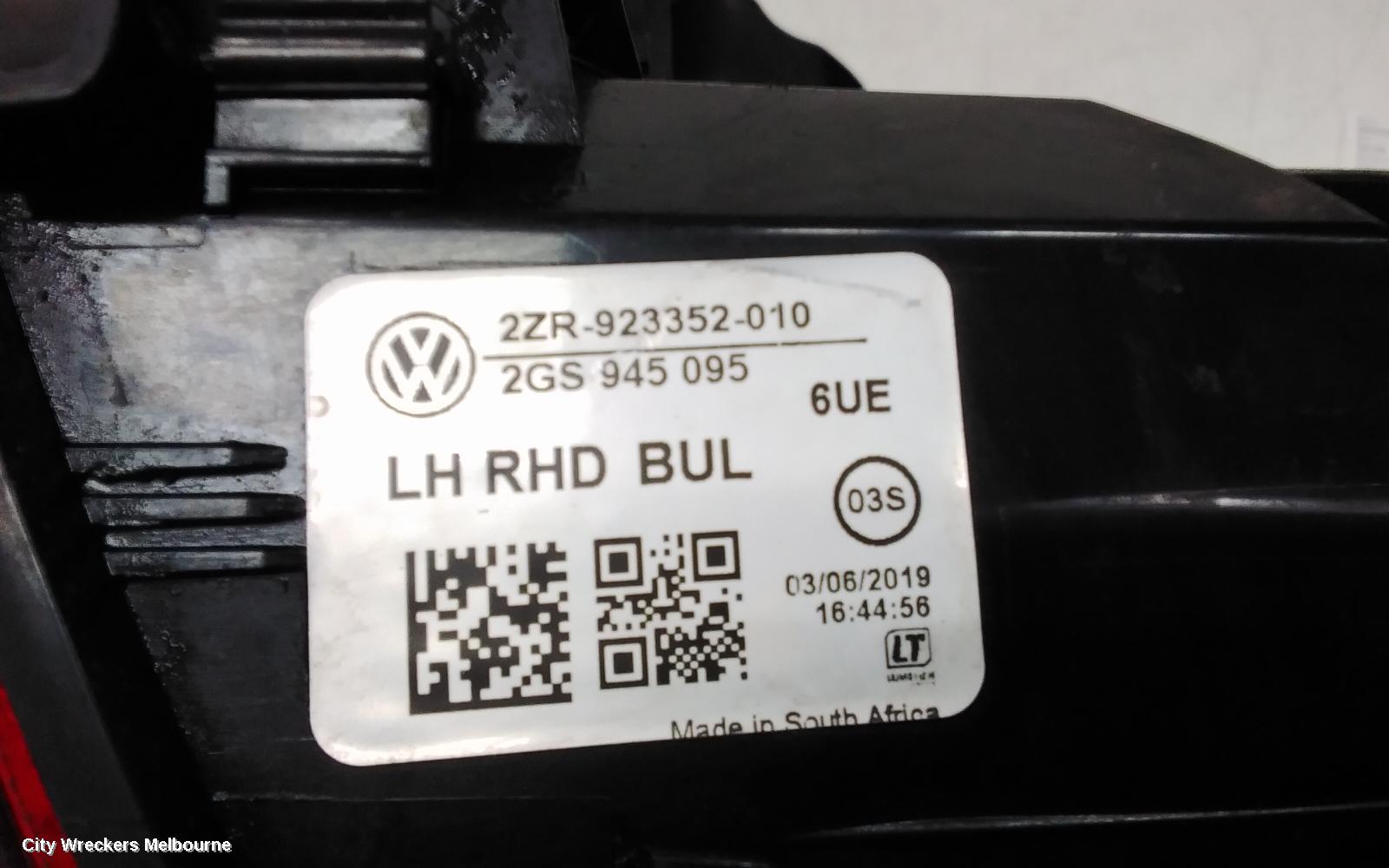 VOLKSWAGEN POLO LEFT TAILLIGHT, AW, NON LED TYPE, 09/2017 - 01/2022