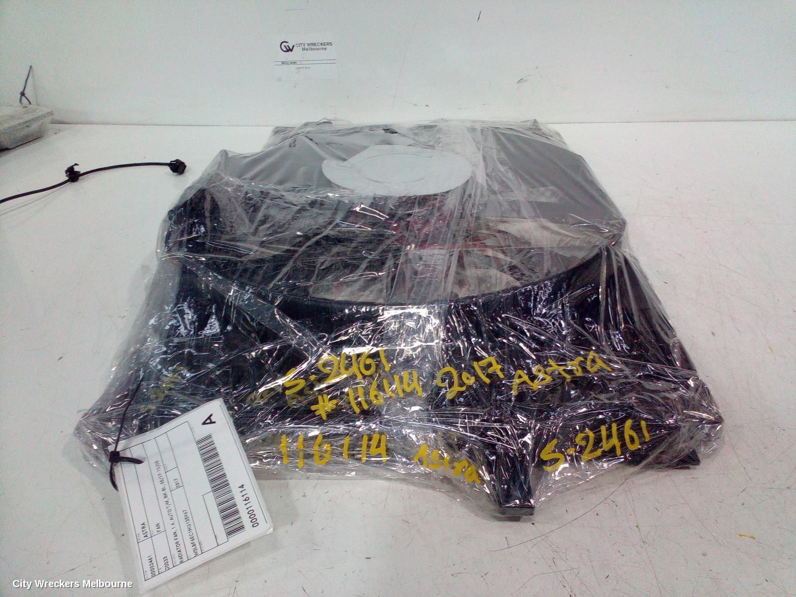 HOLDEN ASTRA FAN, RADIATOR FAN, 1.4, AUTO T/M, BK-BL, 05/2017 - 12/2020