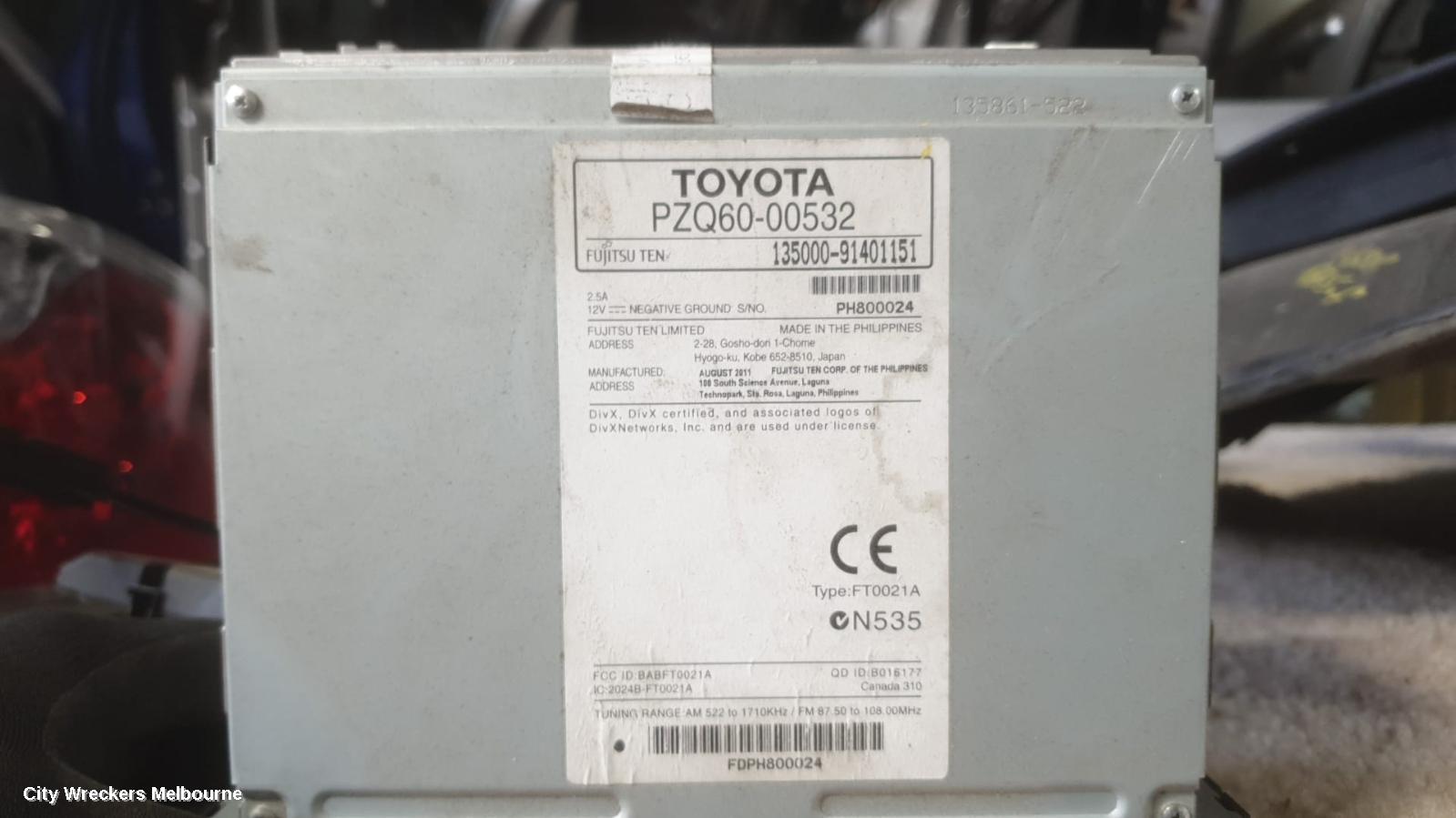 TOYOTA RAV4 RADIO/CD/DVD/SAT/TV, SINGLE DISC CD PLAYER (P/N ON FACE 32804), ACA33, 11/2005 - 11/2012