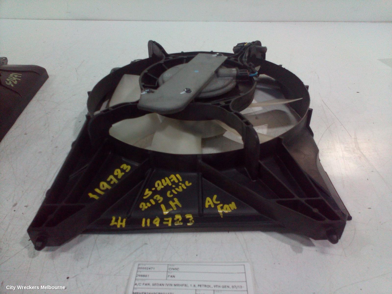 HONDA CIVIC FAN, A/C FAN, SEDAN (VIN MRHFB), 1.8, PETROL, 9TH GEN, 07/2012 - 04/2016