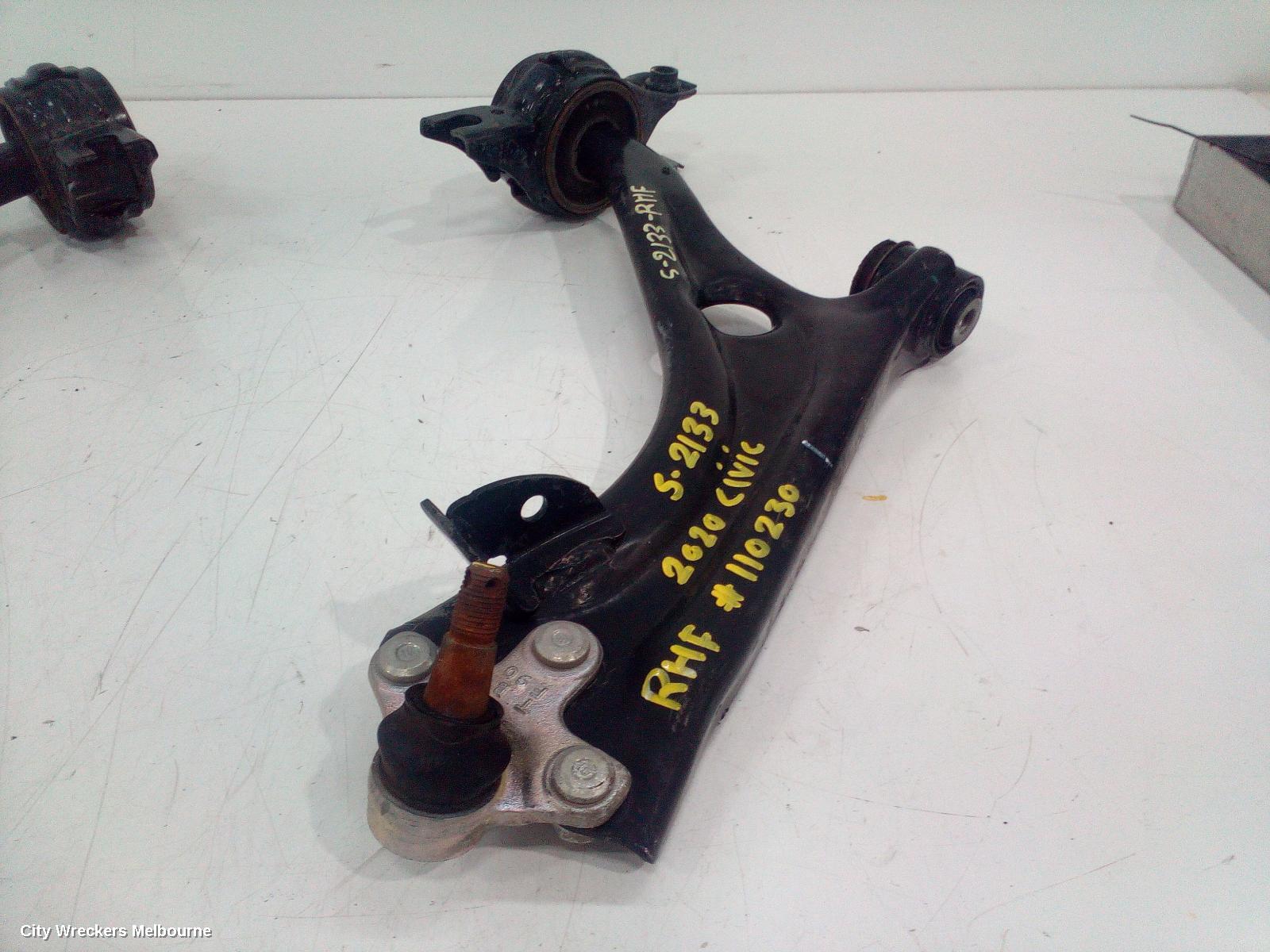 HONDA CIVIC RIGHT FRONT LOWER CONTROL ARM, 10TH GEN, SEDAN/HATCH, VTI-L/RS/VTI-LX, 05/2016 - 08/2021