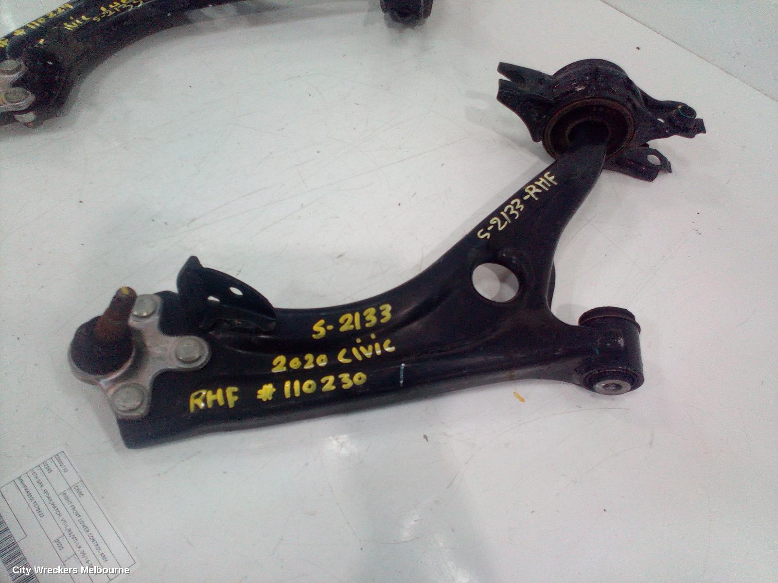 HONDA CIVIC RIGHT FRONT LOWER CONTROL ARM, 10TH GEN, SEDAN/HATCH, VTI-L/RS/VTI-LX, 05/2016 - 08/2021