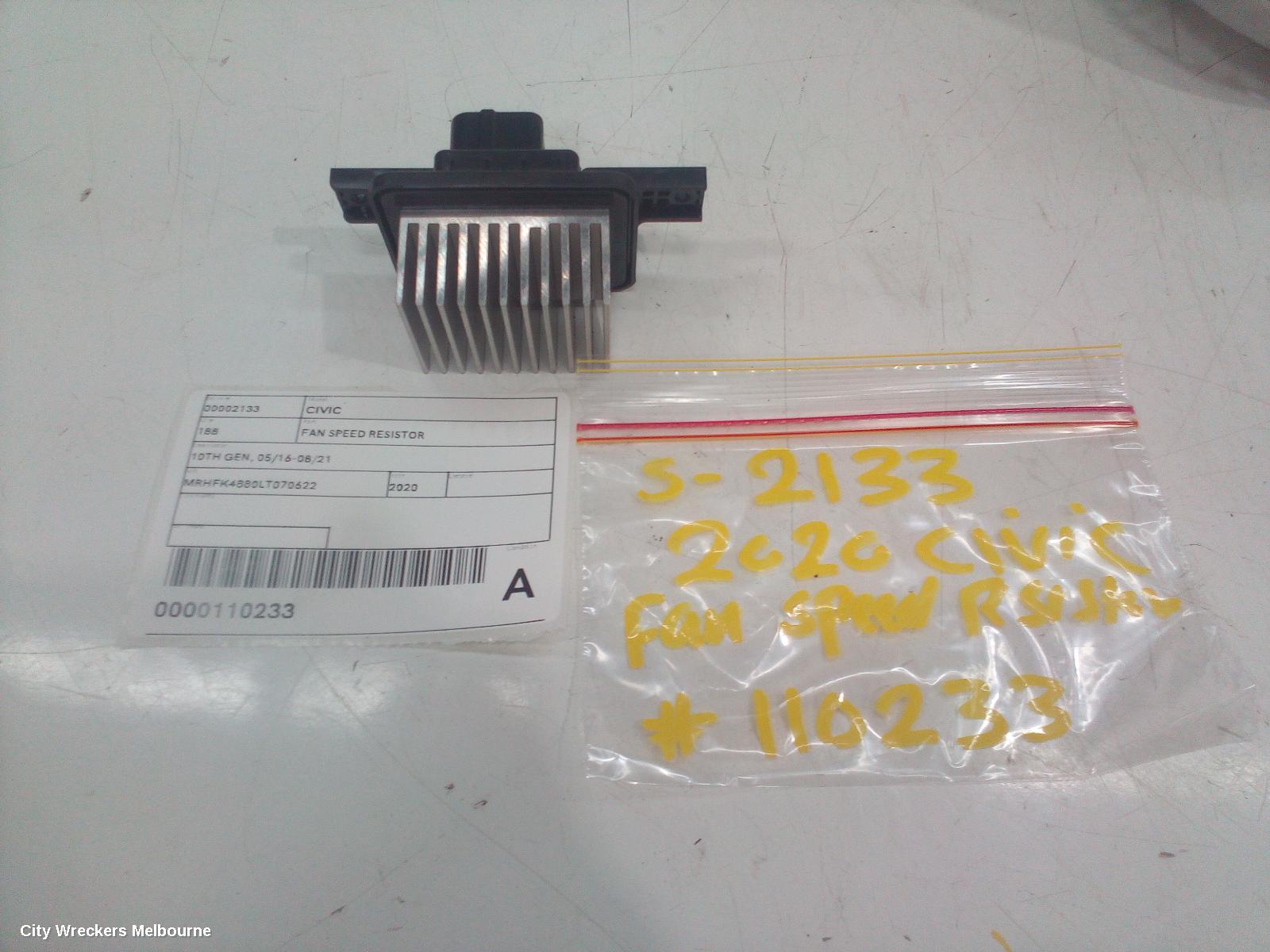 HONDA CIVIC FAN SPEED RESISTOR, 10TH GEN, 05/2016 - 08/2021