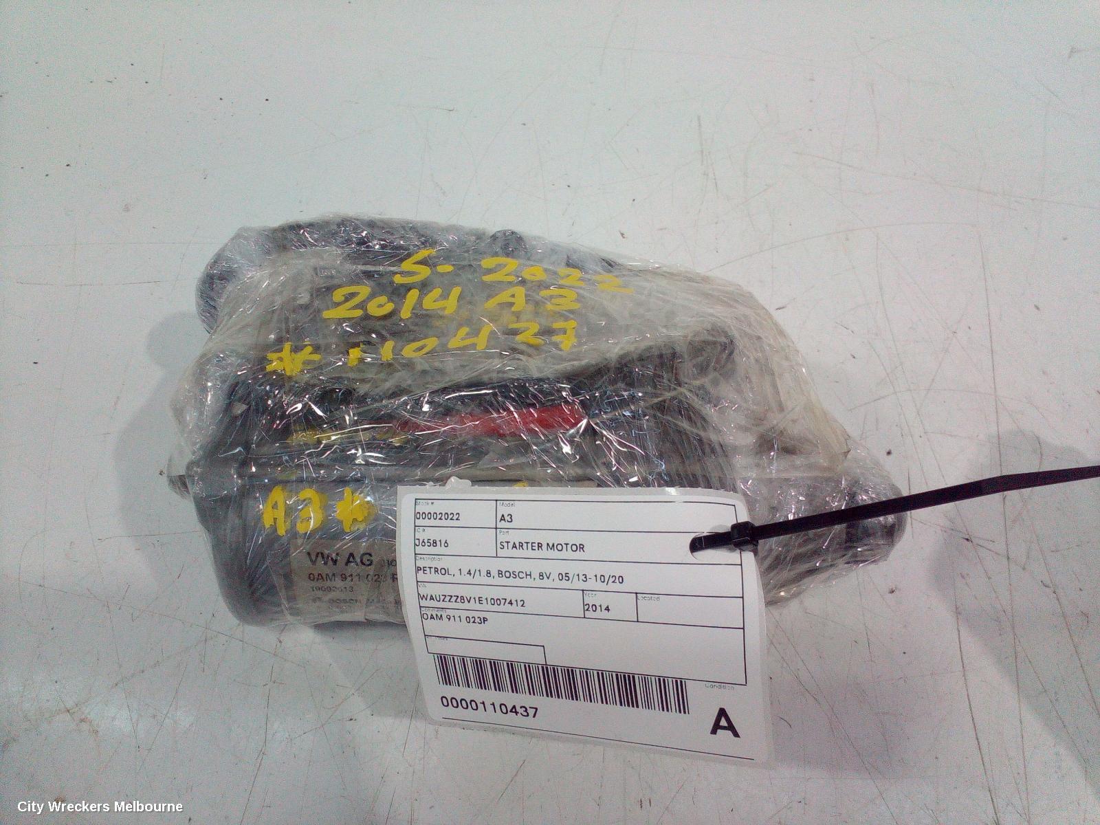 AUDI A3 STARTER, PETROL, 1.4/1.8, BOSCH, 8V, 05/2013 - 10/2020