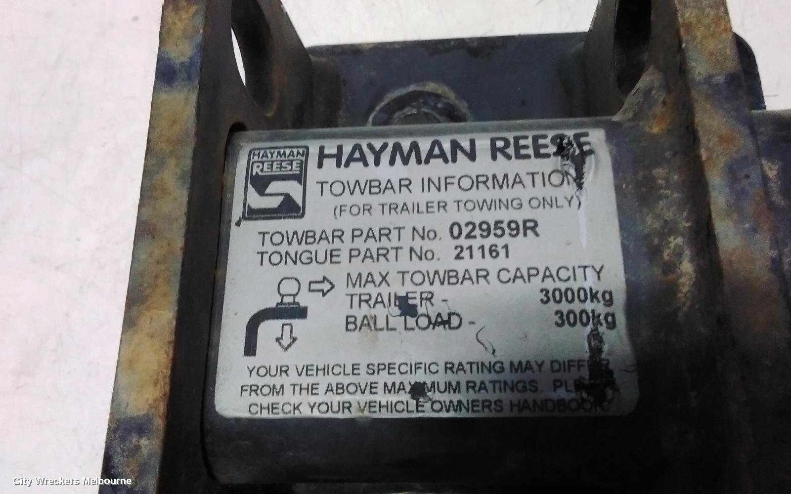 VOLKSWAGEN AMAROK TOWBAR, 2H, W/ REAR BUMPER TYPE, 10/2010 - 09/2022