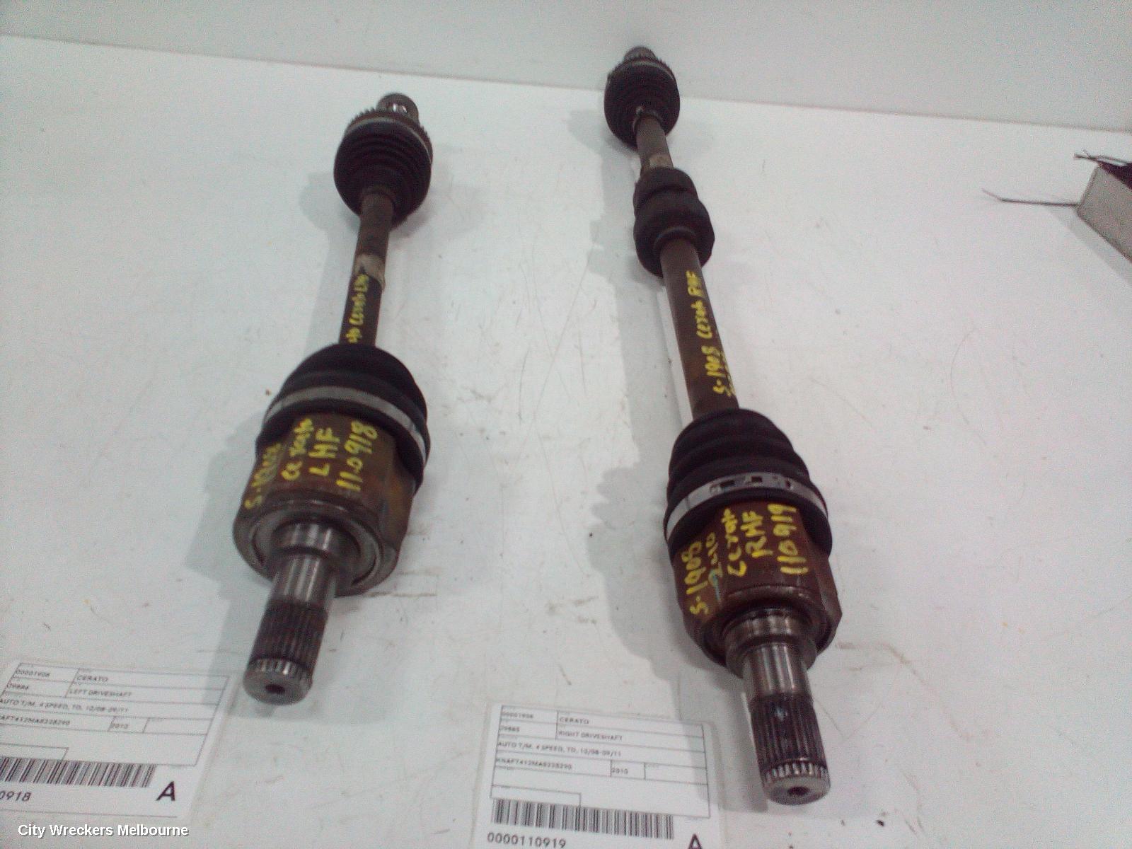 KIA CERATO LEFT DRIVESHAFT, AUTO T/M, 4 SPEED, TD, 10/2008 - 09/2011