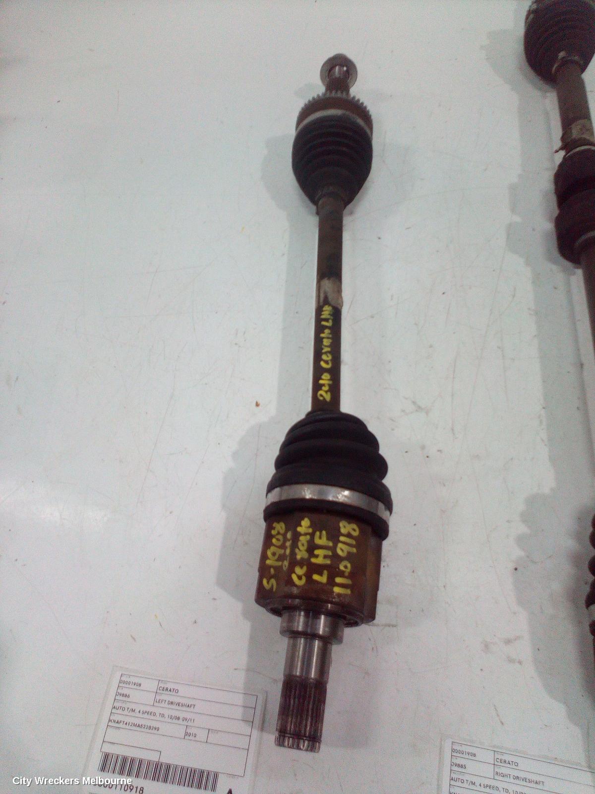 KIA CERATO LEFT DRIVESHAFT, AUTO T/M, 4 SPEED, TD, 10/2008 - 09/2011