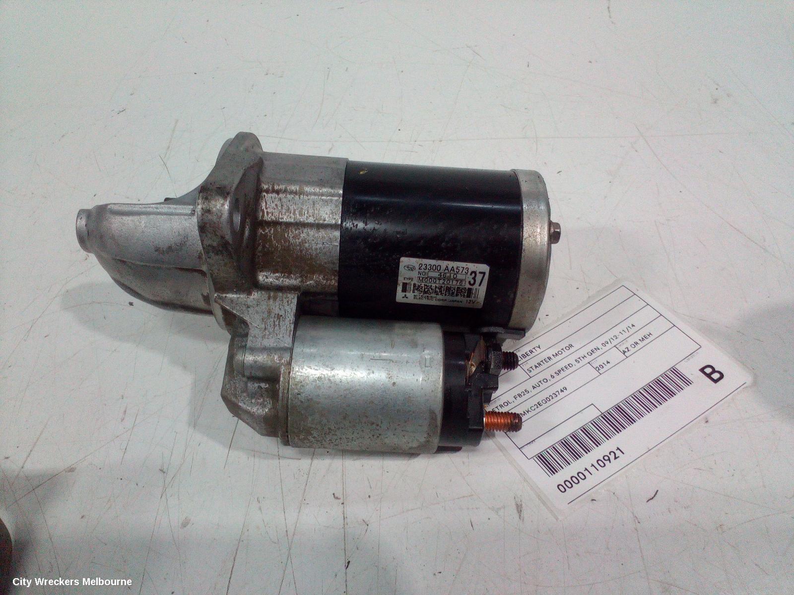 SUBARU LIBERTY STARTER, PETROL, FB25, AUTO, 6 SPEED, 5TH GEN, 09/2012 - 11/2014