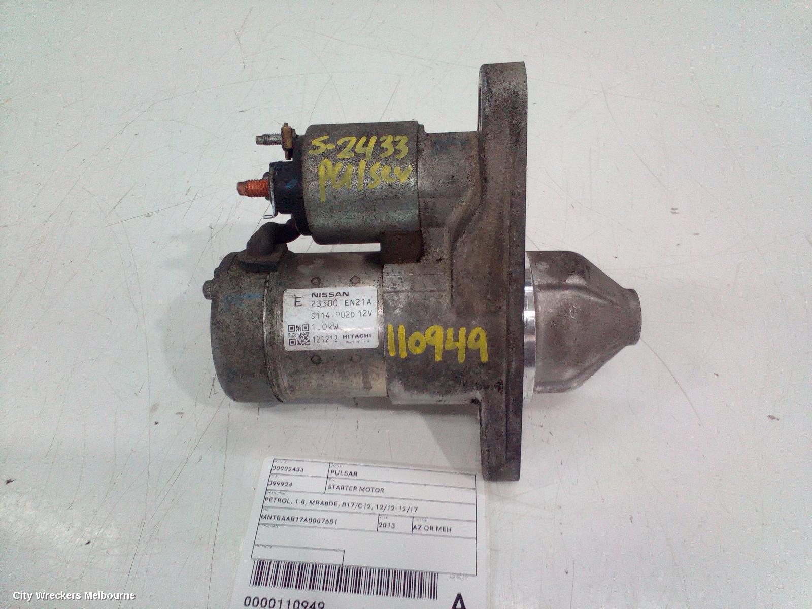 NISSAN PULSAR STARTER, PETROL, 1.8, MRA8DE, B17/C12, 12/2012 - 12/2017