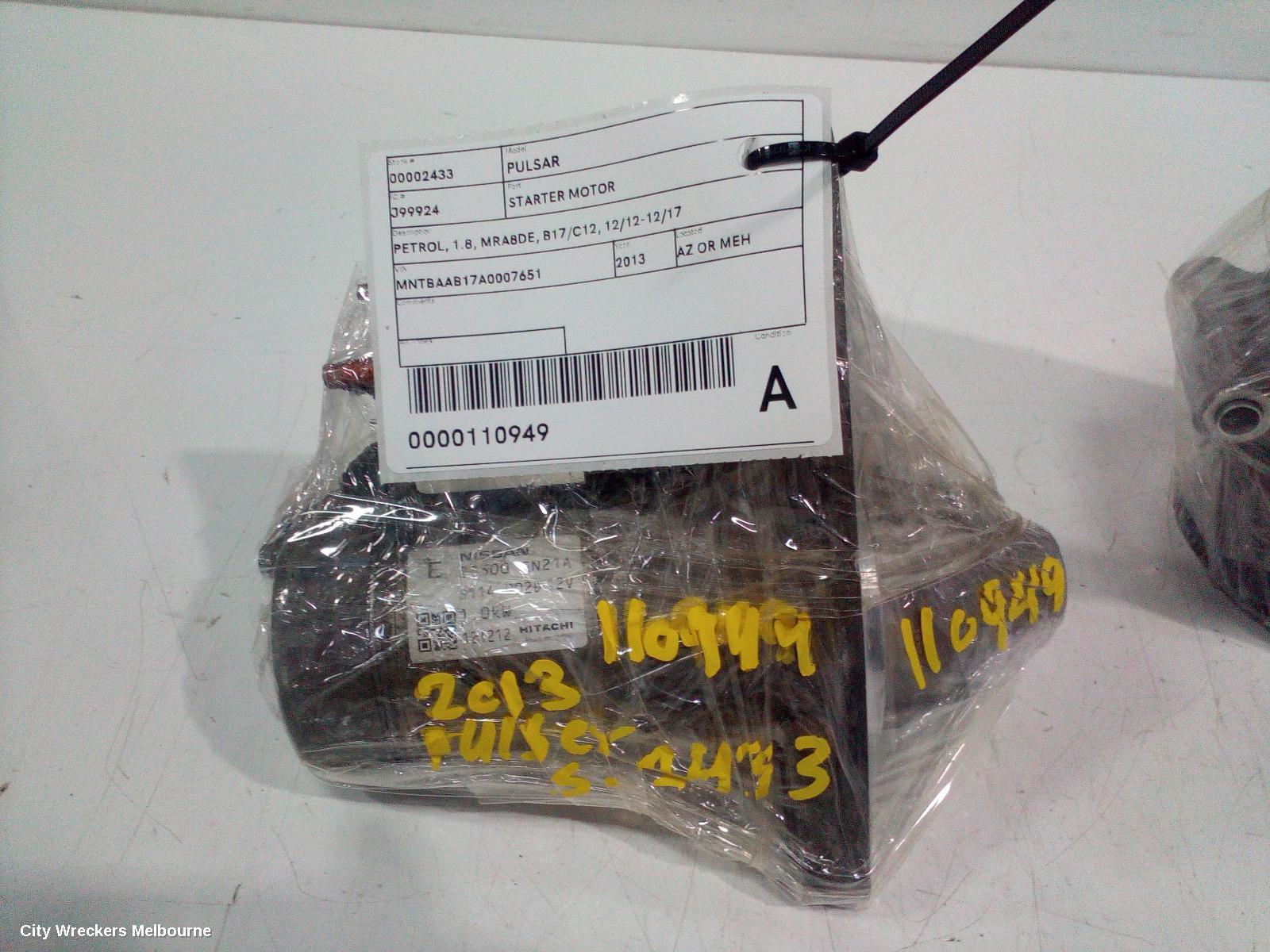 NISSAN PULSAR STARTER, PETROL, 1.8, MRA8DE, B17/C12, 12/2012 - 12/2017
