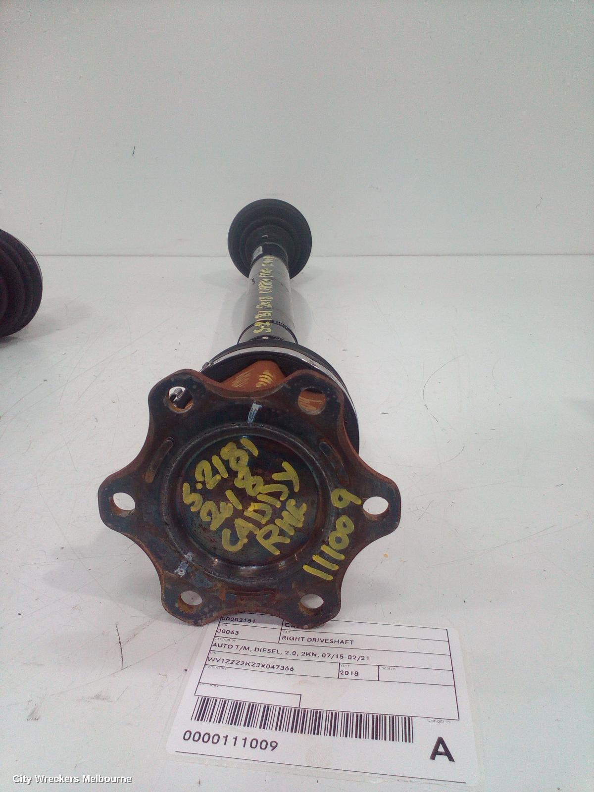 VOLKSWAGEN CADDY RIGHT DRIVESHAFT, AUTO T/M, DIESEL, 2.0, 2KN, 07/2015 - 02/2021