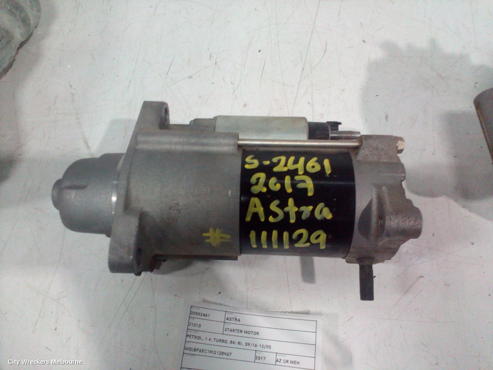 HOLDEN ASTRA STARTER, PETROL, 1.4, TURBO, BK-BL, 09/2016 - 12/2020
