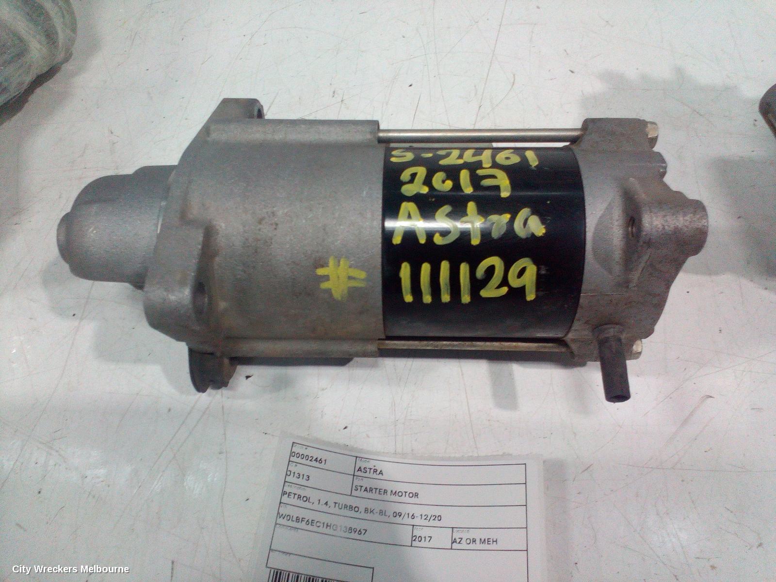 HOLDEN ASTRA STARTER, PETROL, 1.4, TURBO, BK-BL, 09/2016 - 12/2020