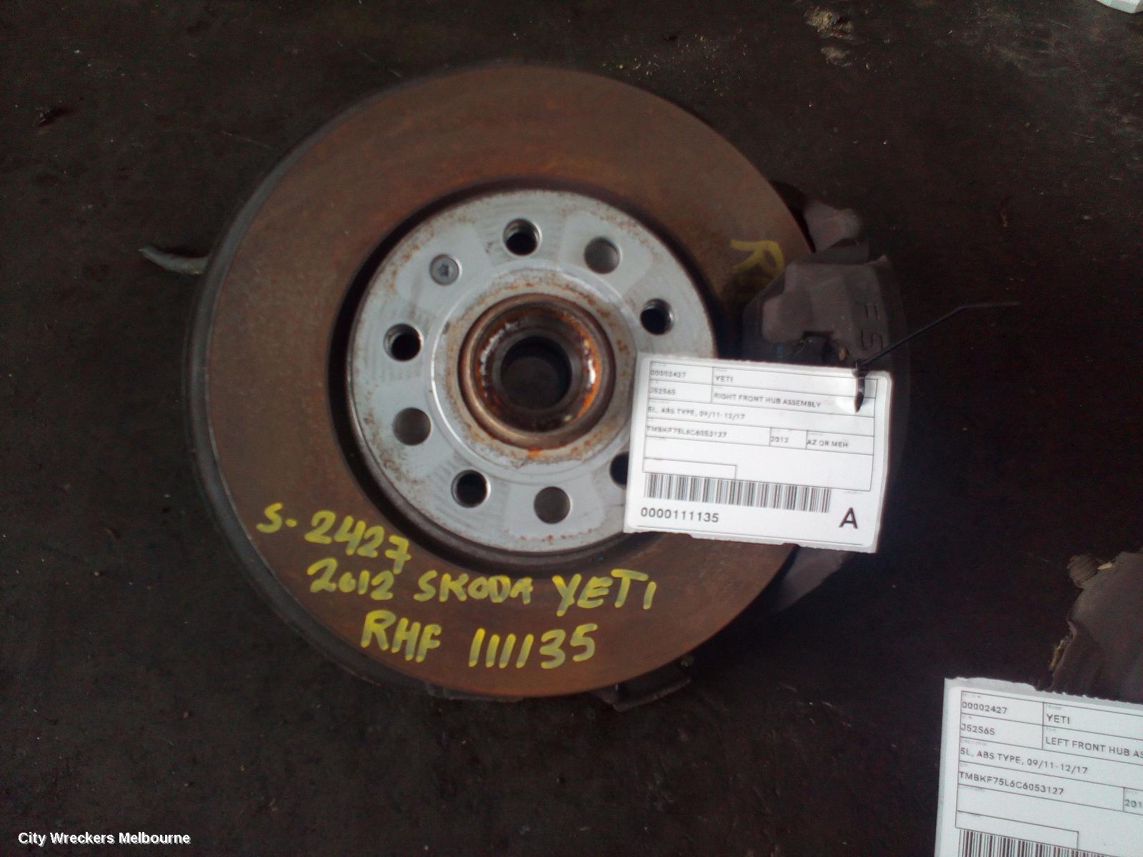 SKODA YETI RIGHT FRONT HUB ASSEMBLY, 5L, ABS TYPE, 09/2011 - 12/2017
