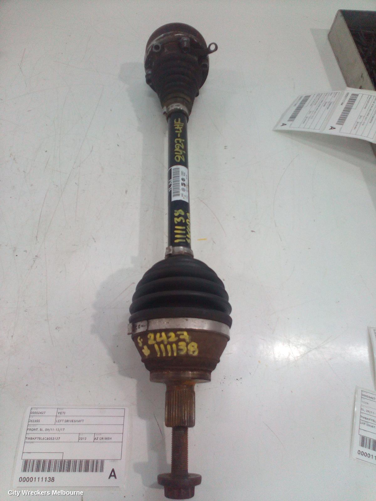 SKODA YETI LEFT DRIVESHAFT, FRONT, 5L, 09/2011 - 12/2017