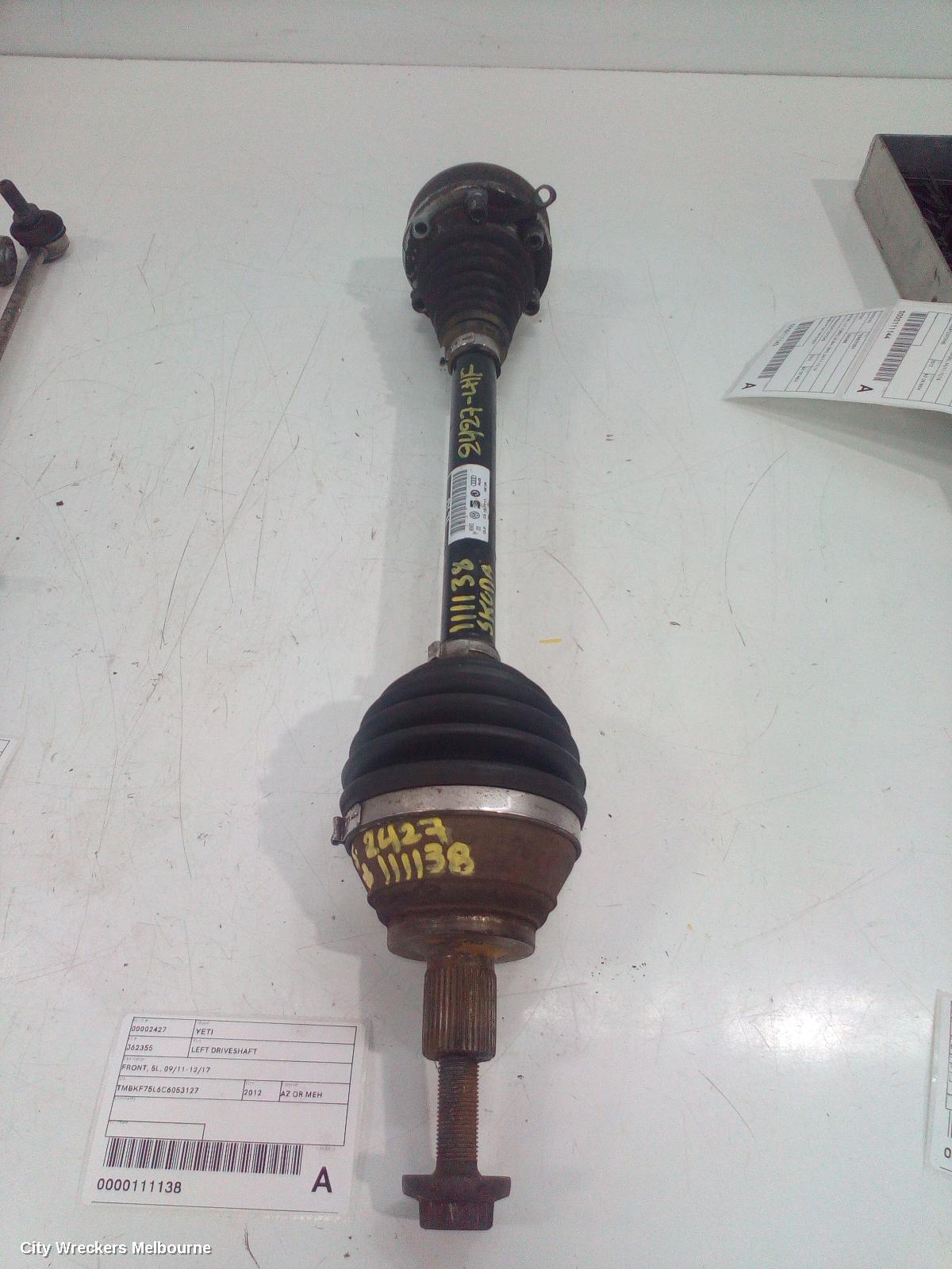 SKODA YETI LEFT DRIVESHAFT, FRONT, 5L, 09/2011 - 12/2017