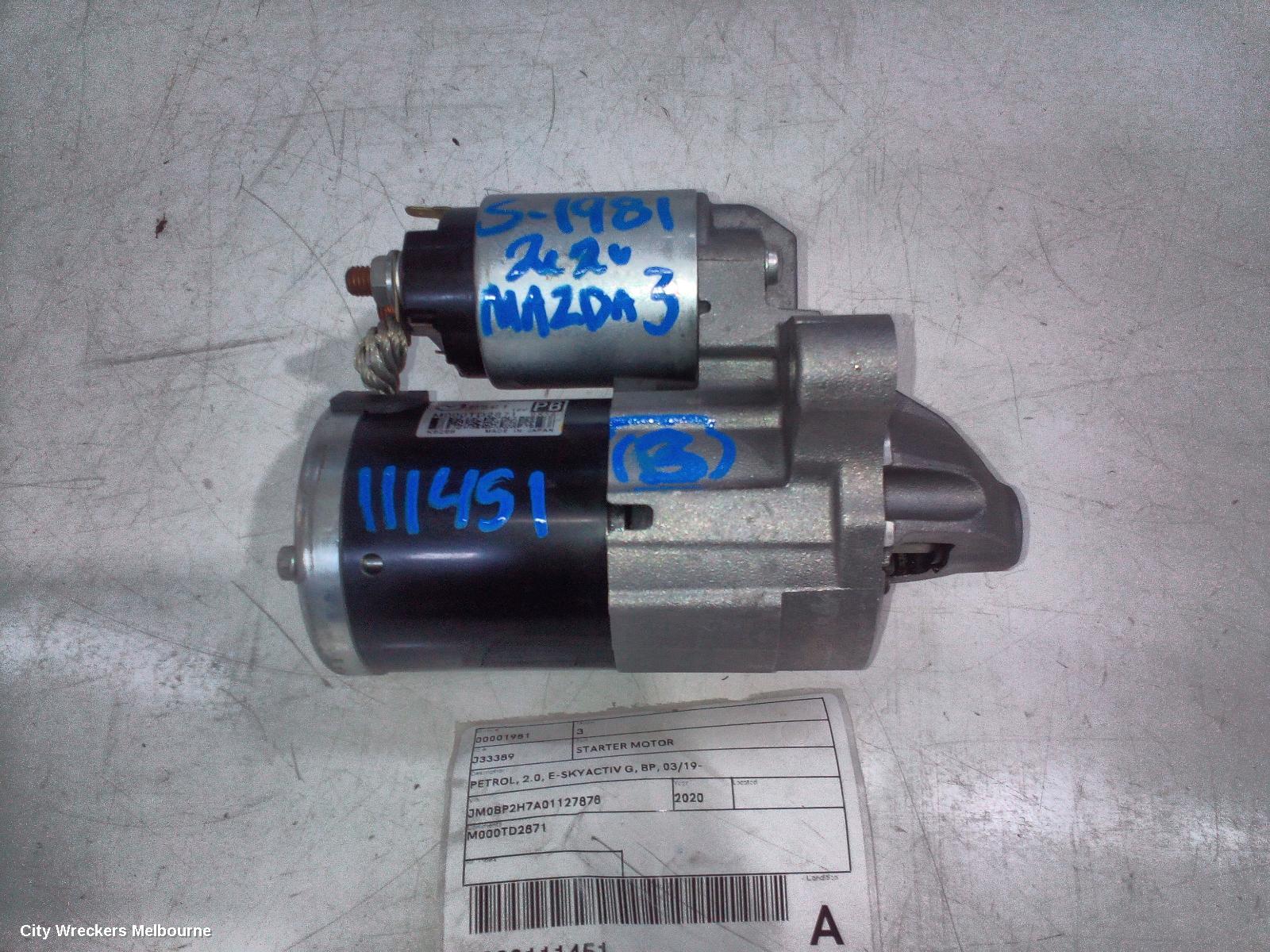 MAZDA 3 STARTER, PETROL, 2.0, E-SKYACTIV G, BP, 03/2019 ONWARDS