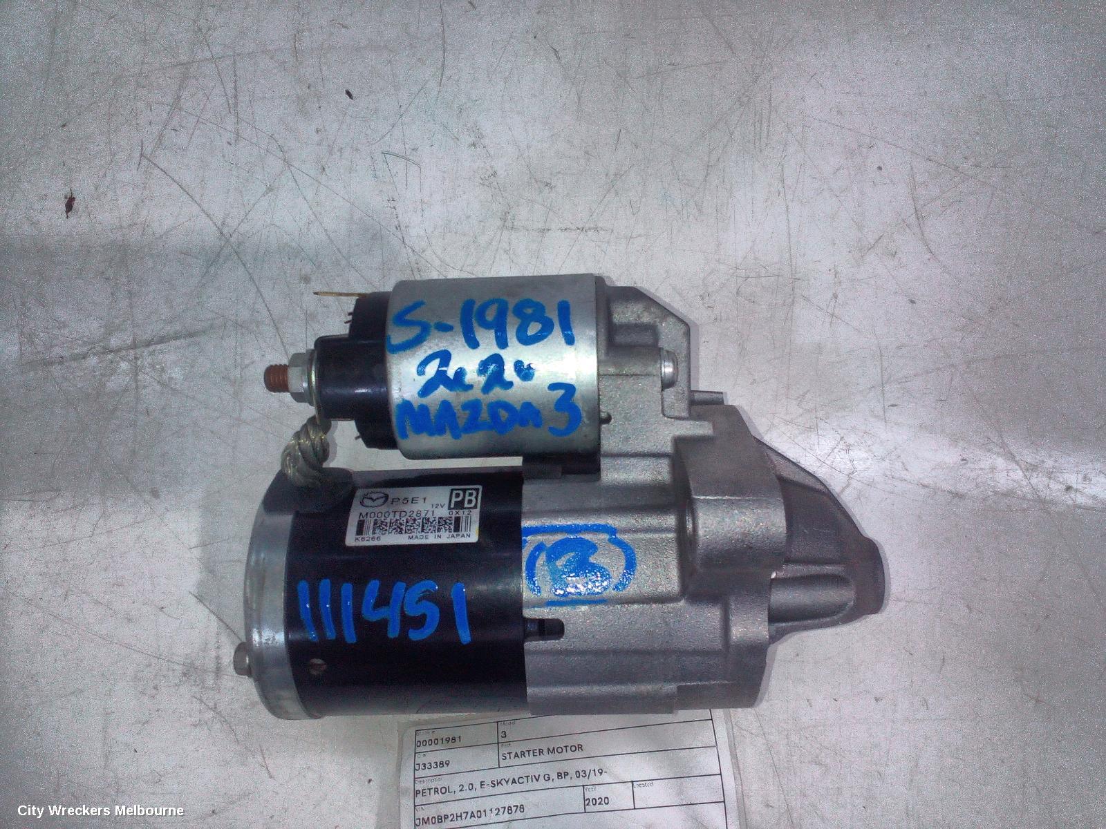 MAZDA 3 STARTER, PETROL, 2.0, E-SKYACTIV G, BP, 03/2019 ONWARDS