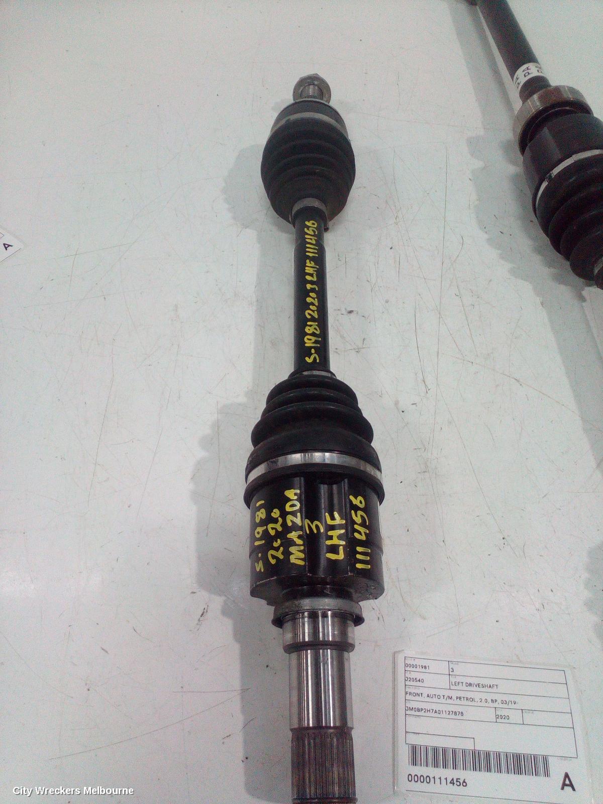 MAZDA 3 LEFT DRIVESHAFT, FRONT, AUTO T/M, PETROL, 2.0, BP, 03/2019 ONWARDS